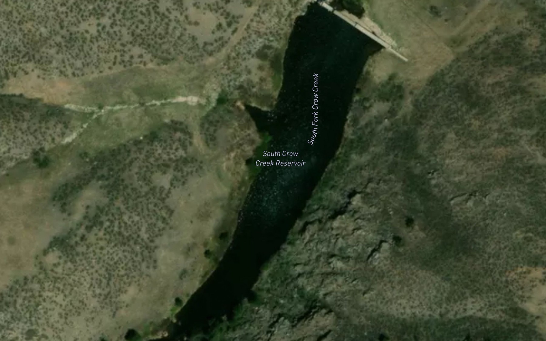 Satellite map of the South Crow Creek Reservoir