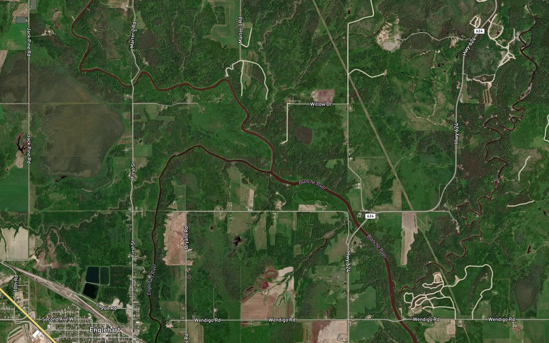 Satellite map of the Englehart River
