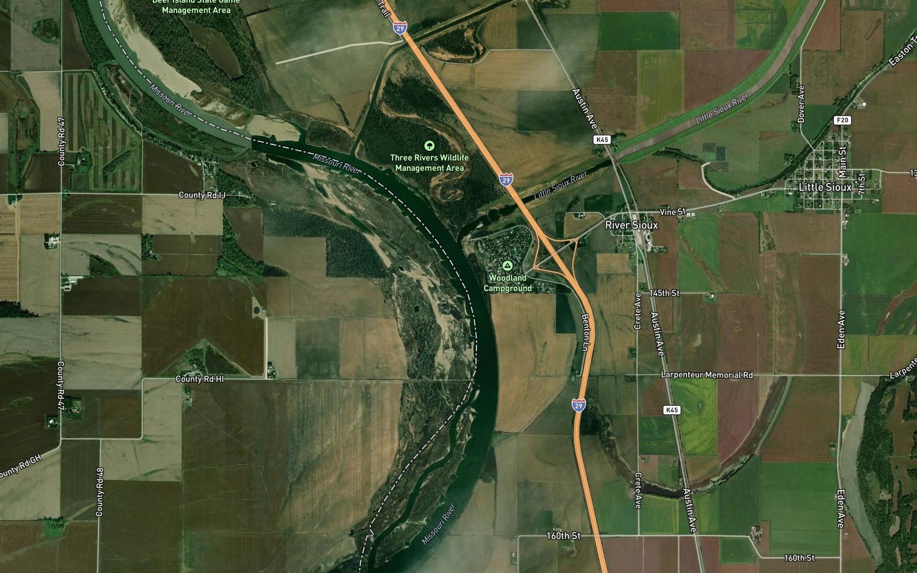 Satellite map of the Little Sioux Bend