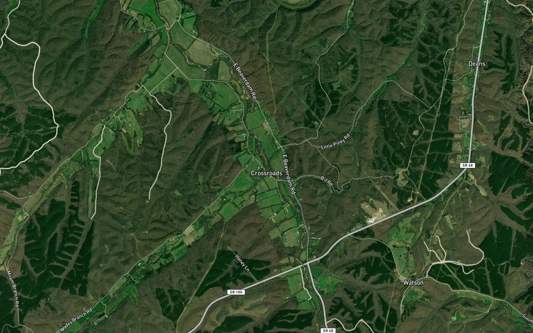 Satellite map of the Wades Branch