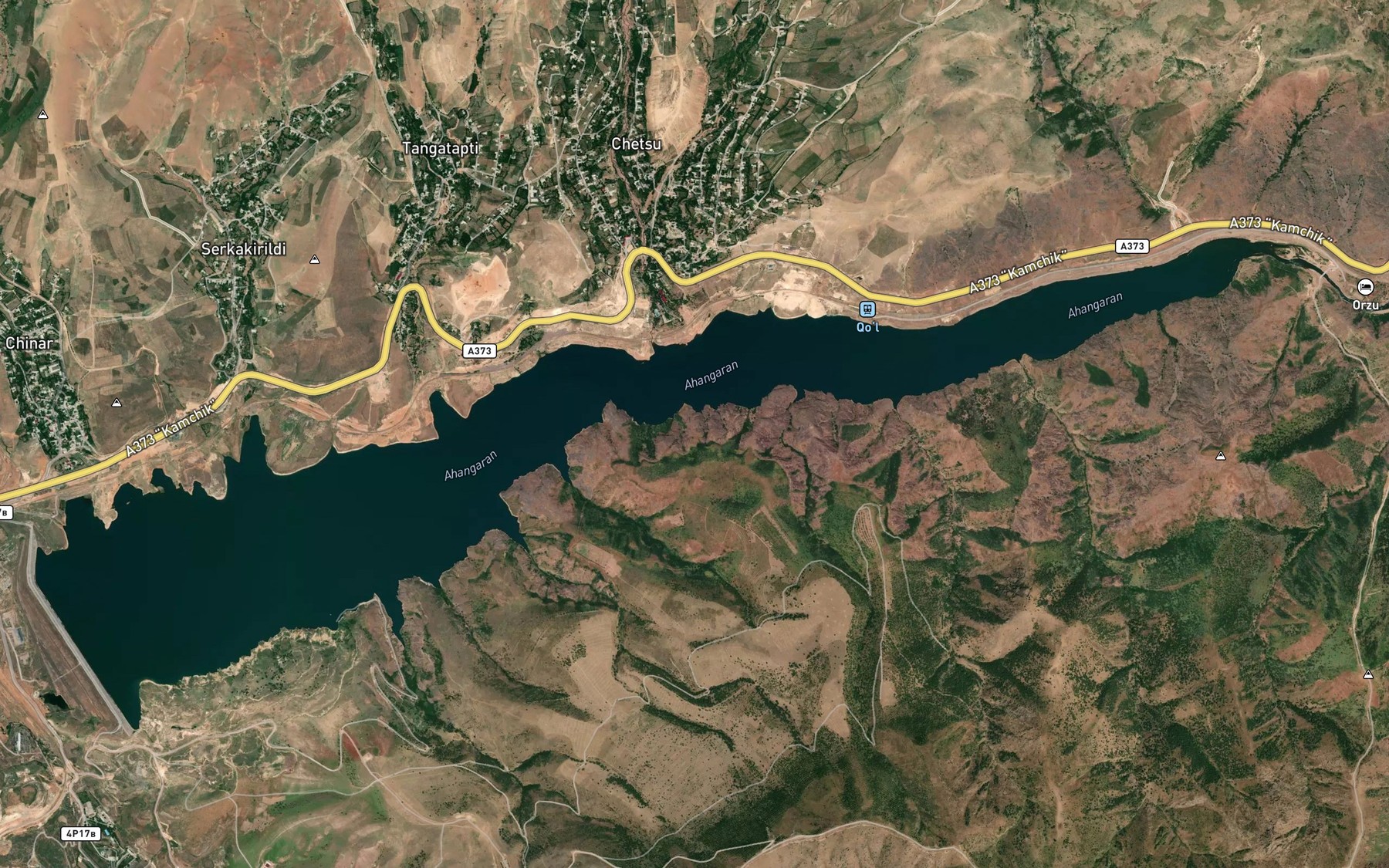 Satellite map of the Akhangaranskoye Vodokhranilishche