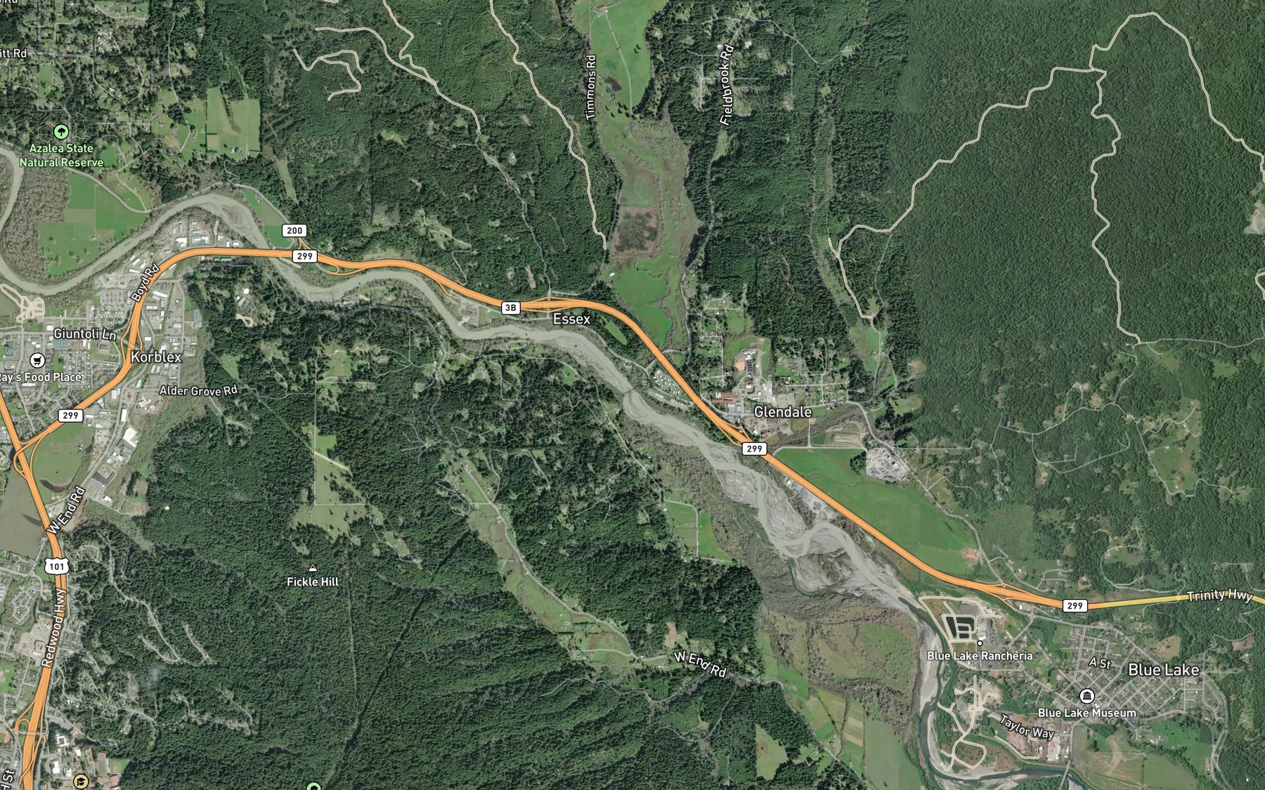 Satellite map of the Lindsay Creek