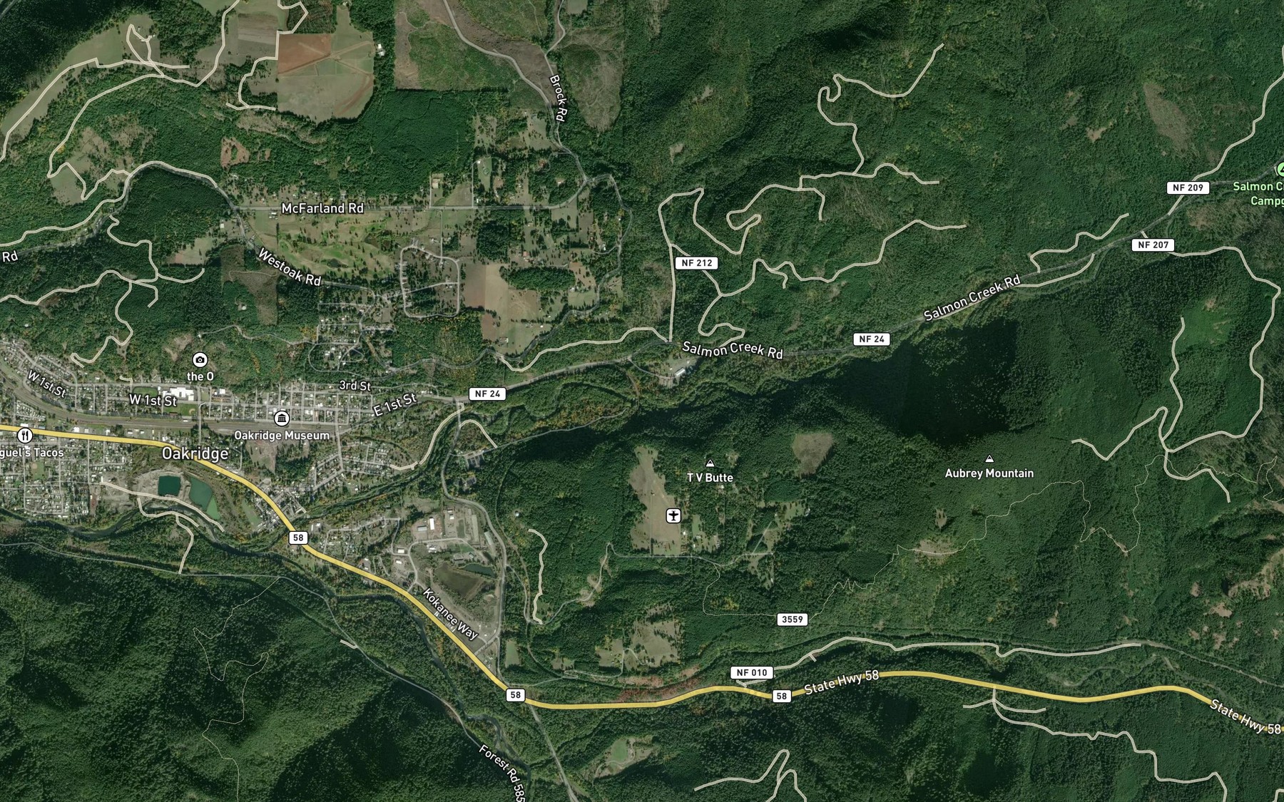Satellite map of the Flat Creek