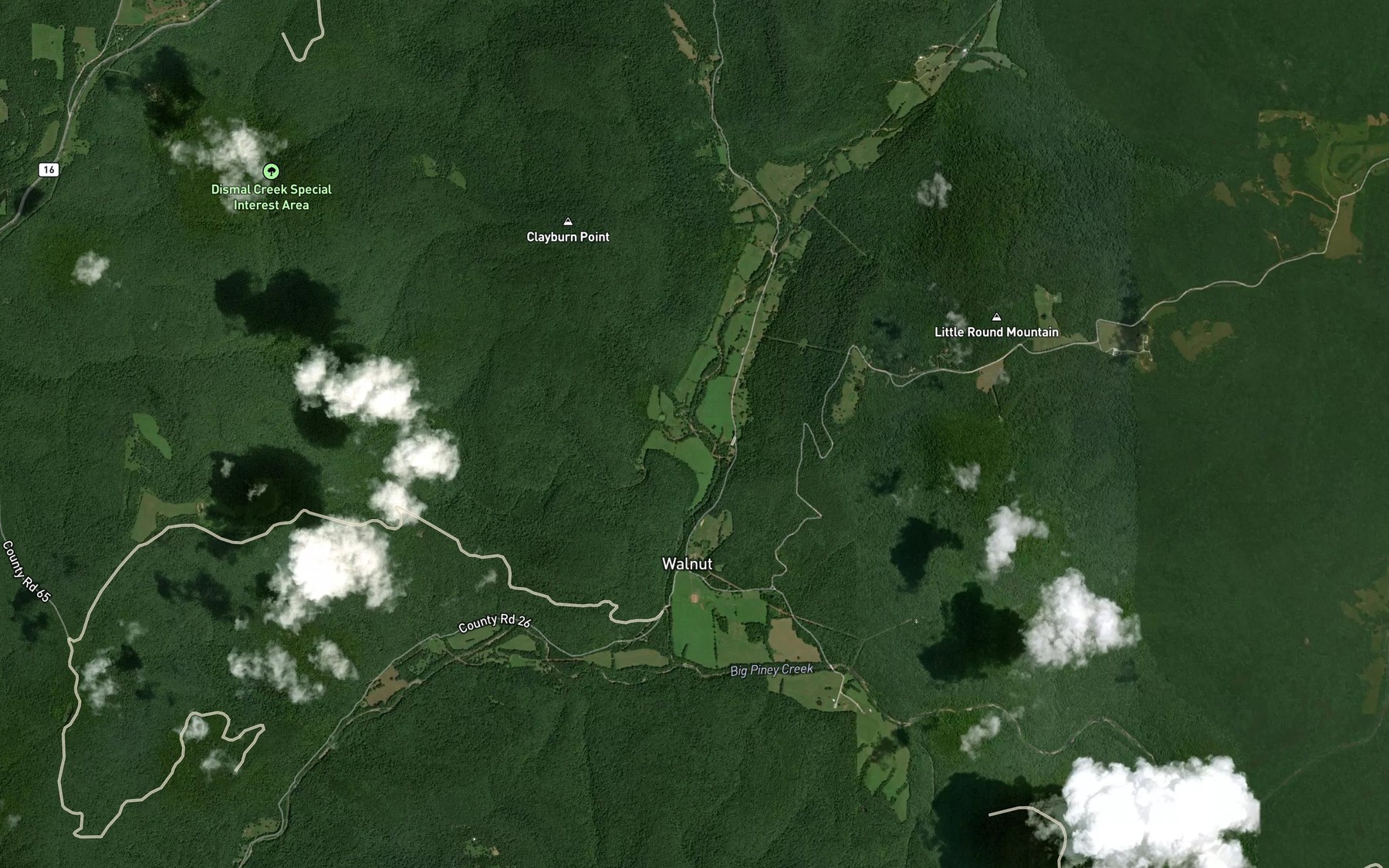 Satellite map of the Dismal Creek