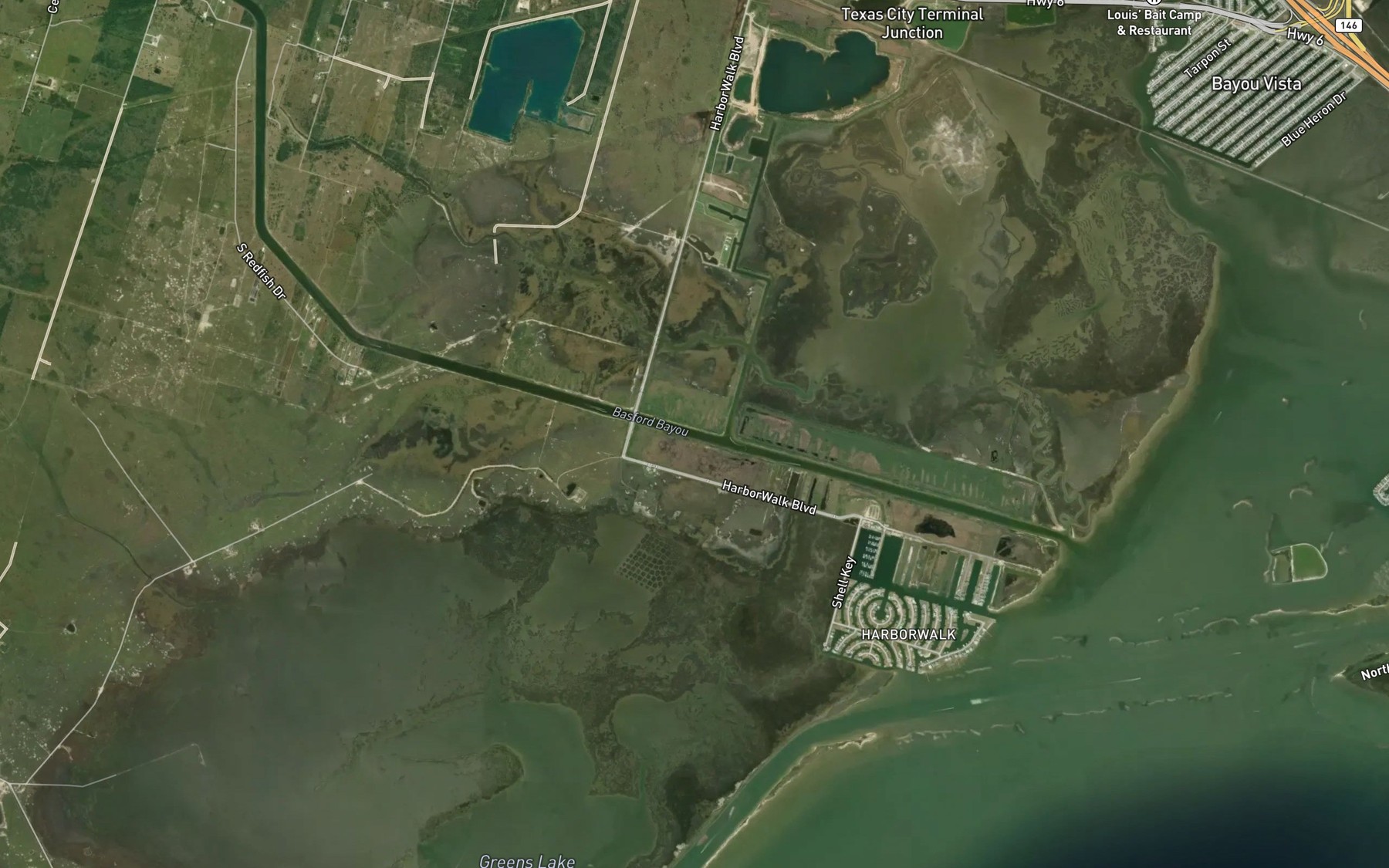 Satellite map of the Highland Bayou Diversion Channel