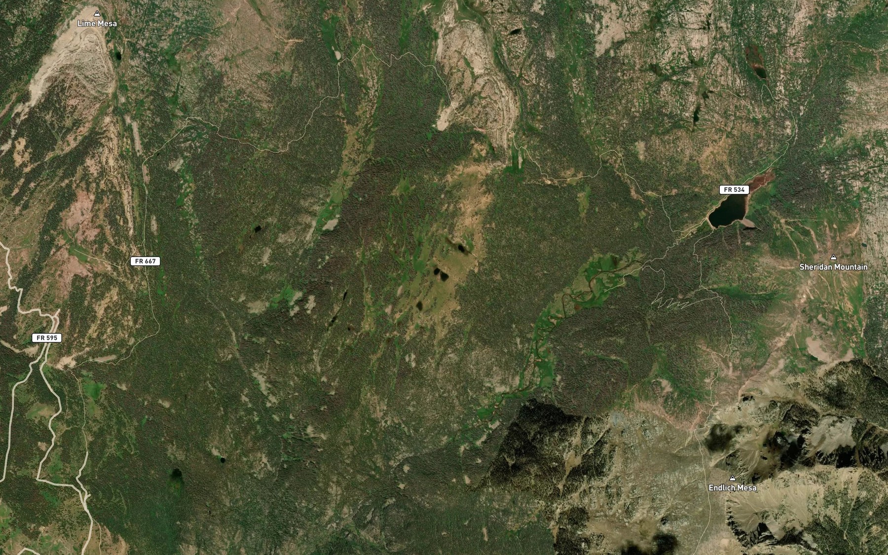 Satellite map of the Oliver Lakes