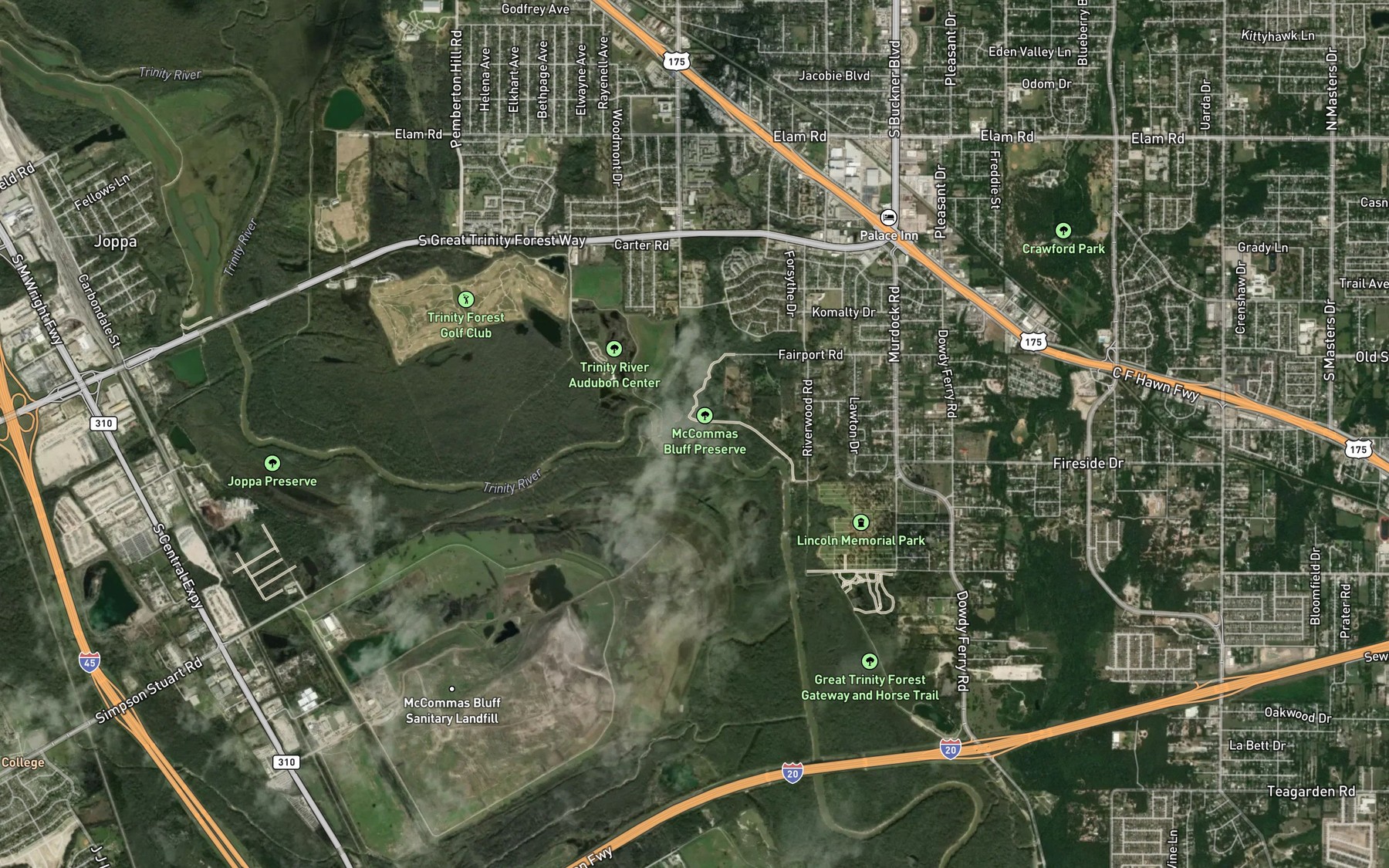 Satellite map of the Elam Creek