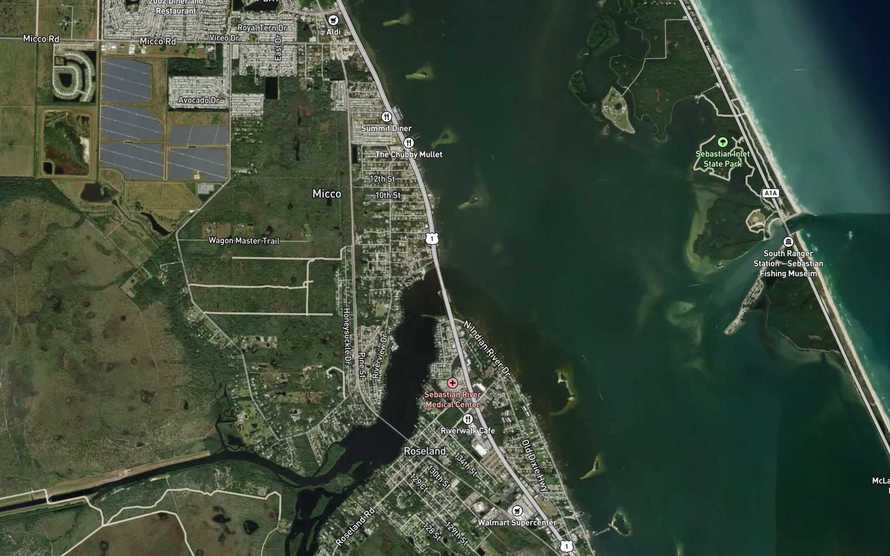 Satellite map of the Saint Sebastian River