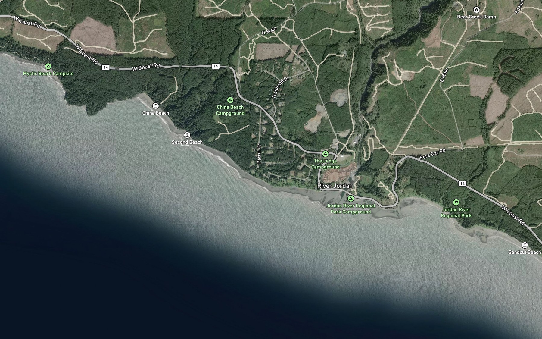 Satellite map of the First Creek