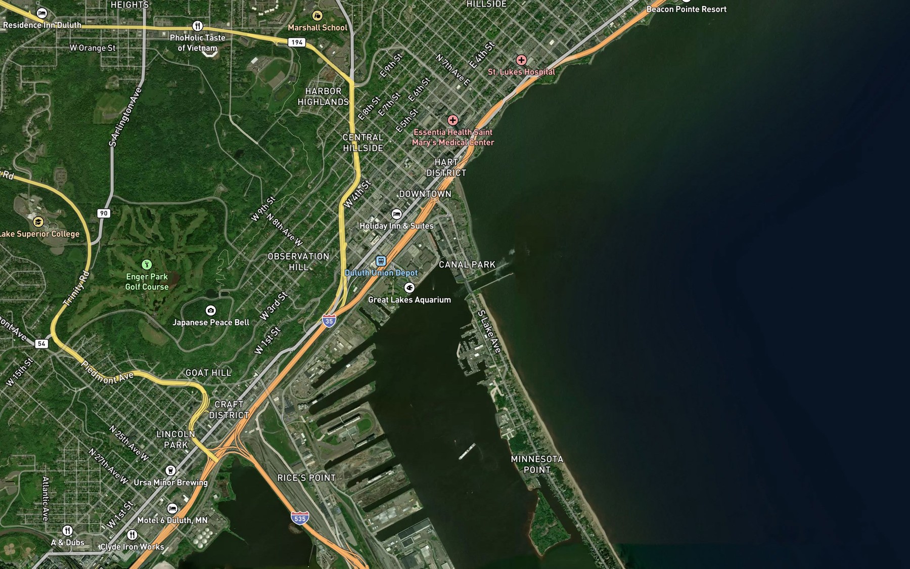 Satellite map of the Aerial Lift Bridge