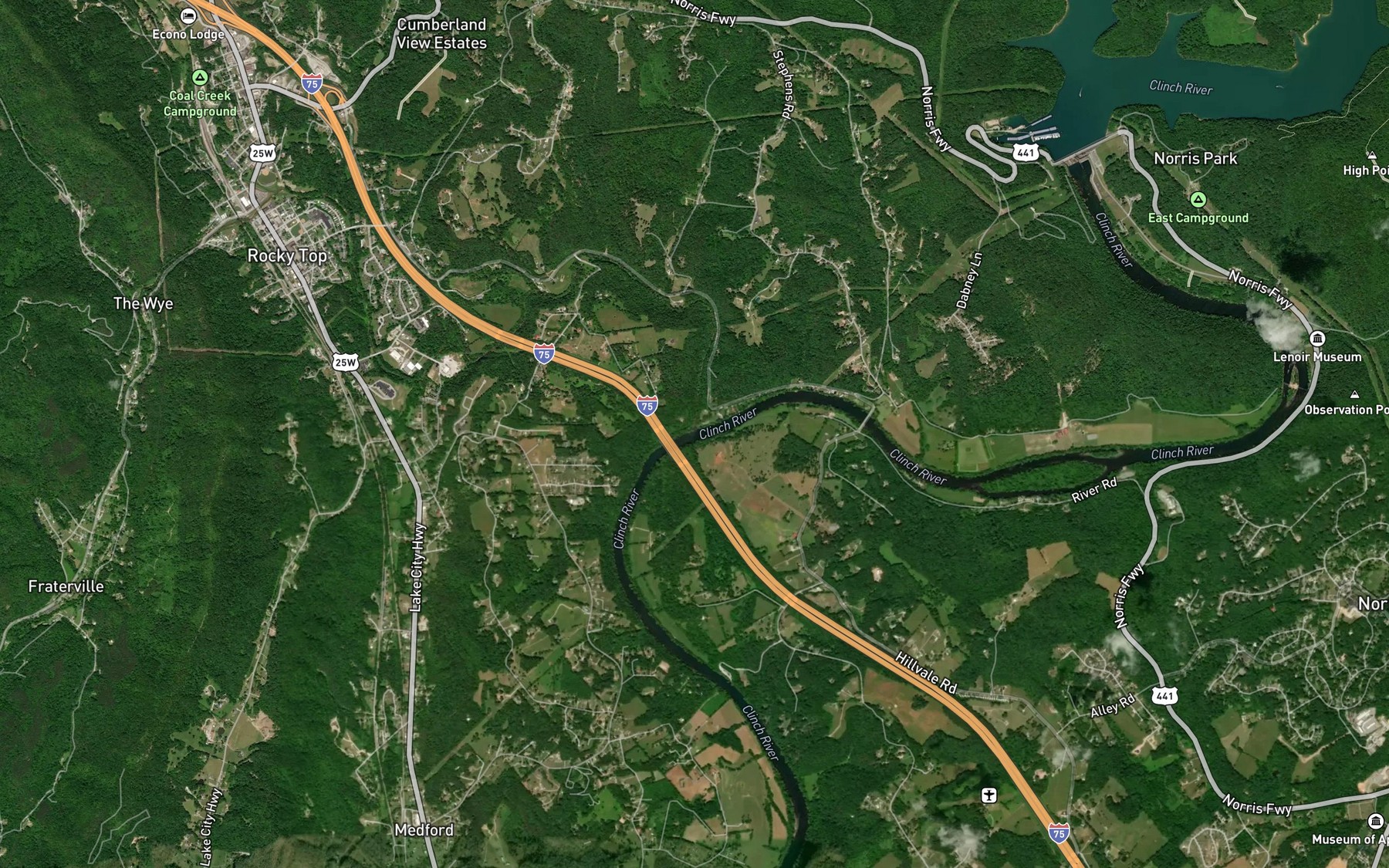 Satellite map of the Coal Creek