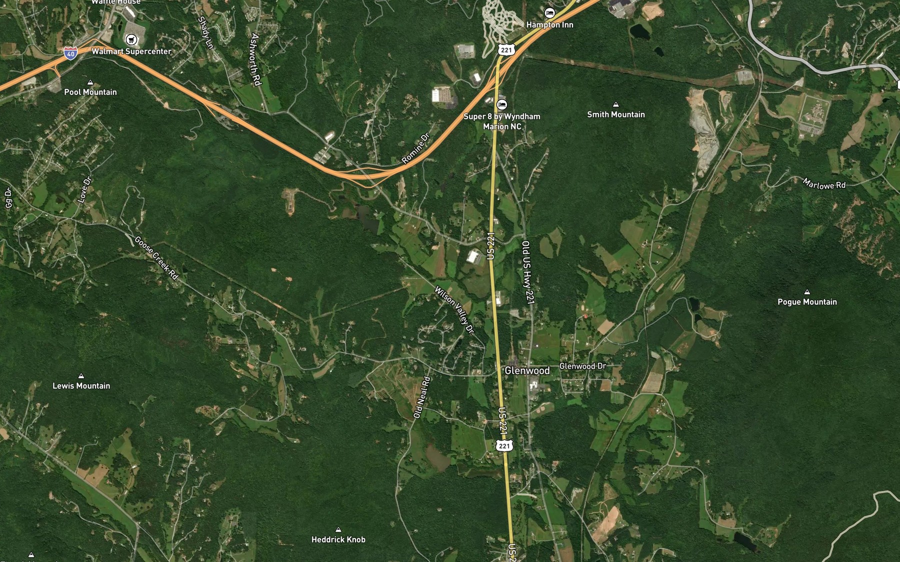 Satellite map of the Hicks Branch