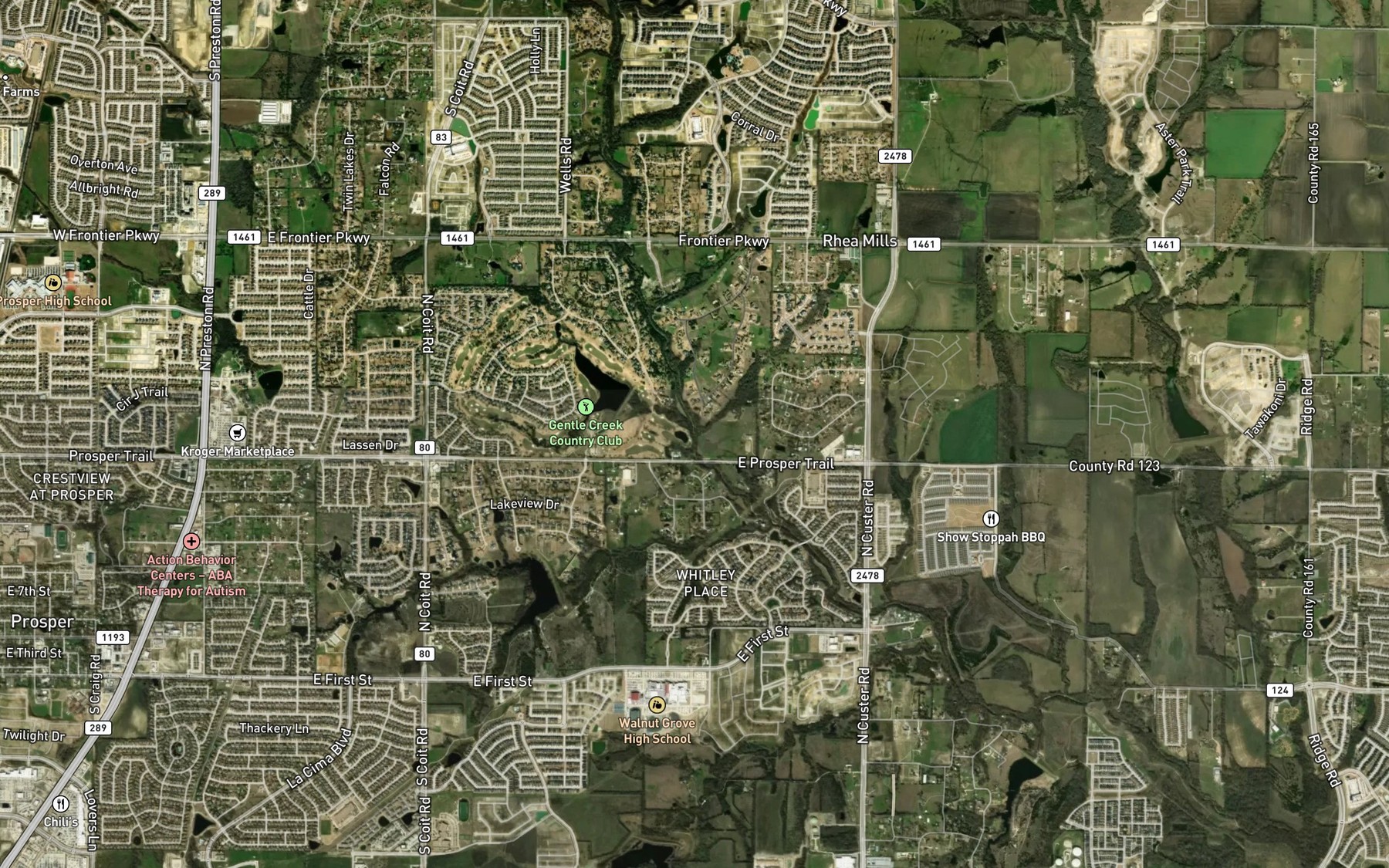 Satellite map of the Gentle Creek