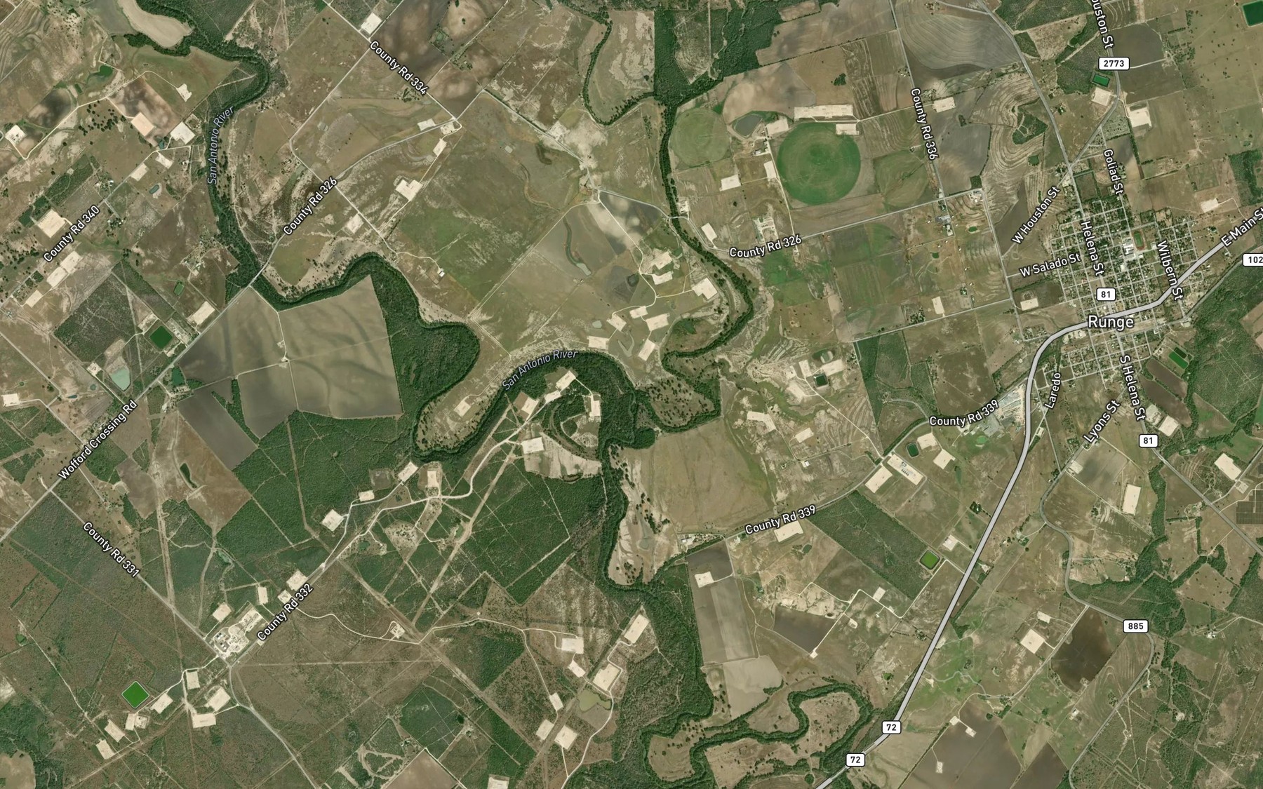 Satellite map of the Ecleto Creek