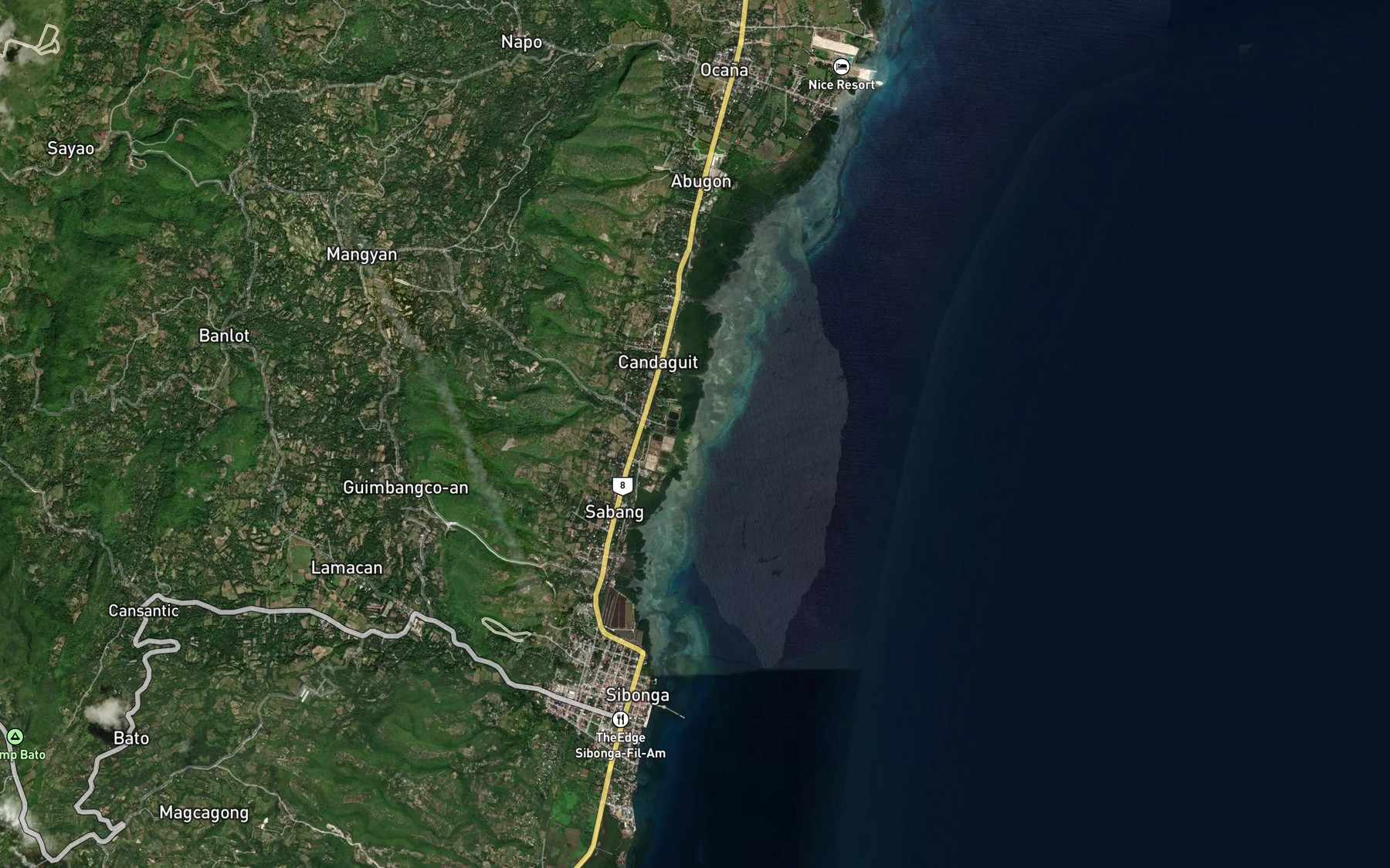 Satellite map of the Mangyan River