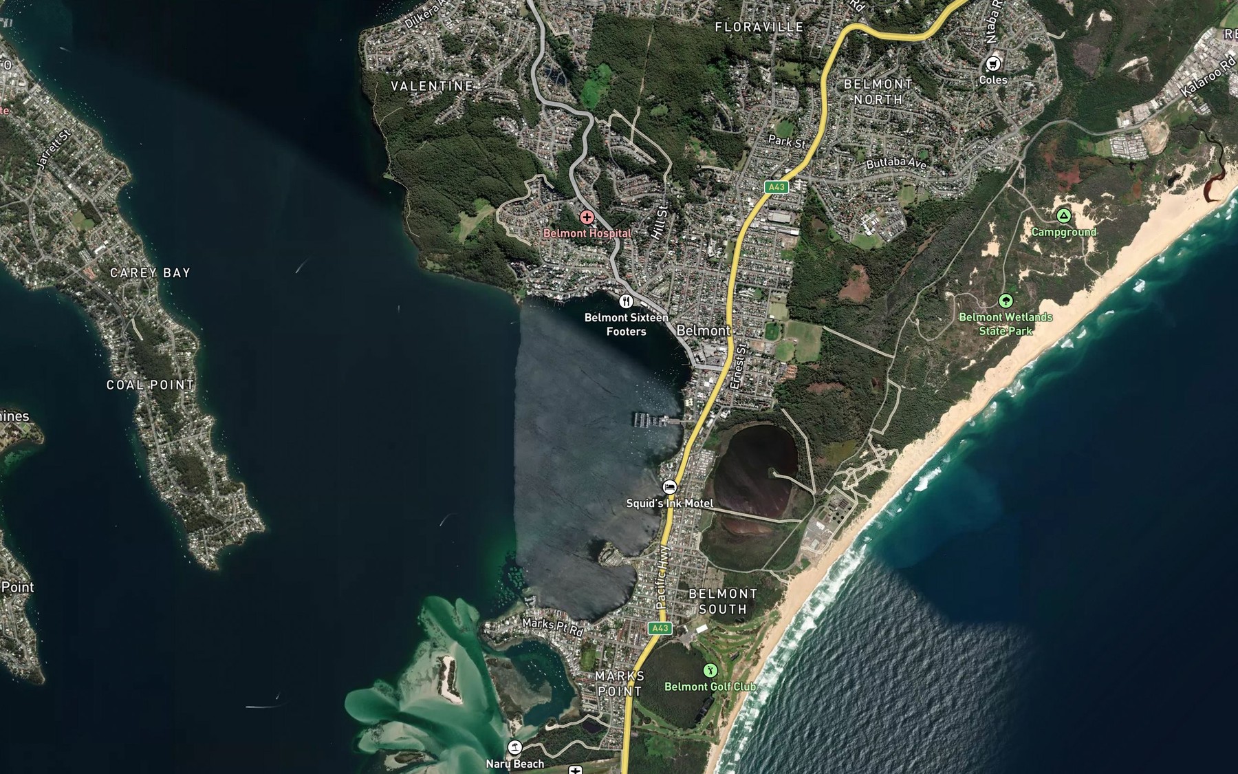 Satellite map of the Belmont Bay