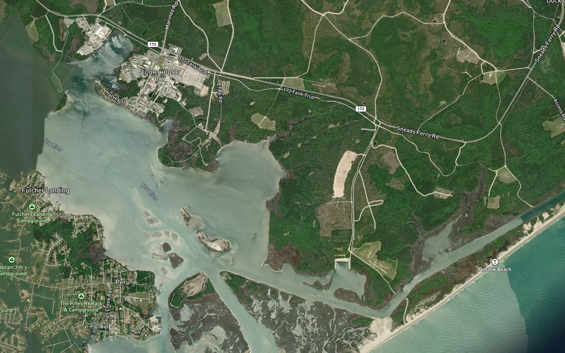 Satellite map of the Toms Creek