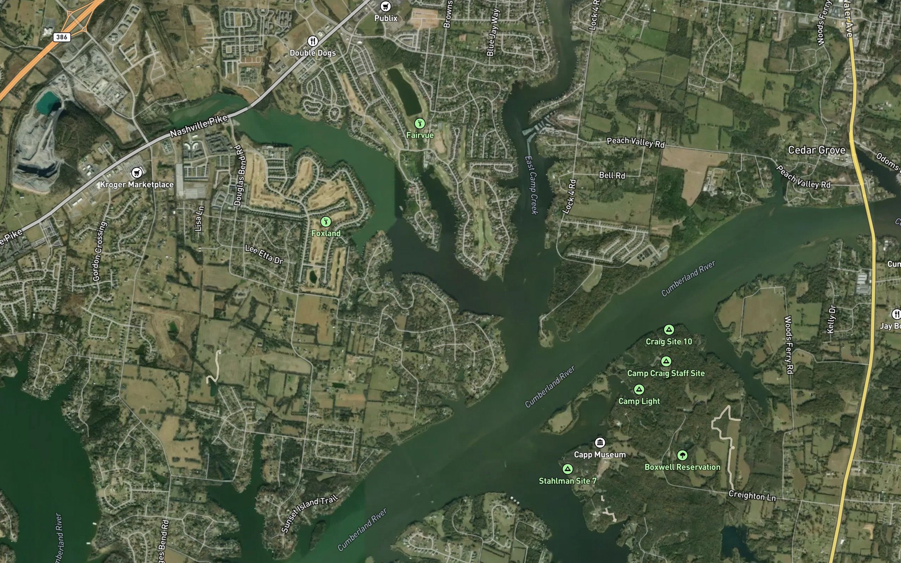 Satellite map of the East Camp Creek