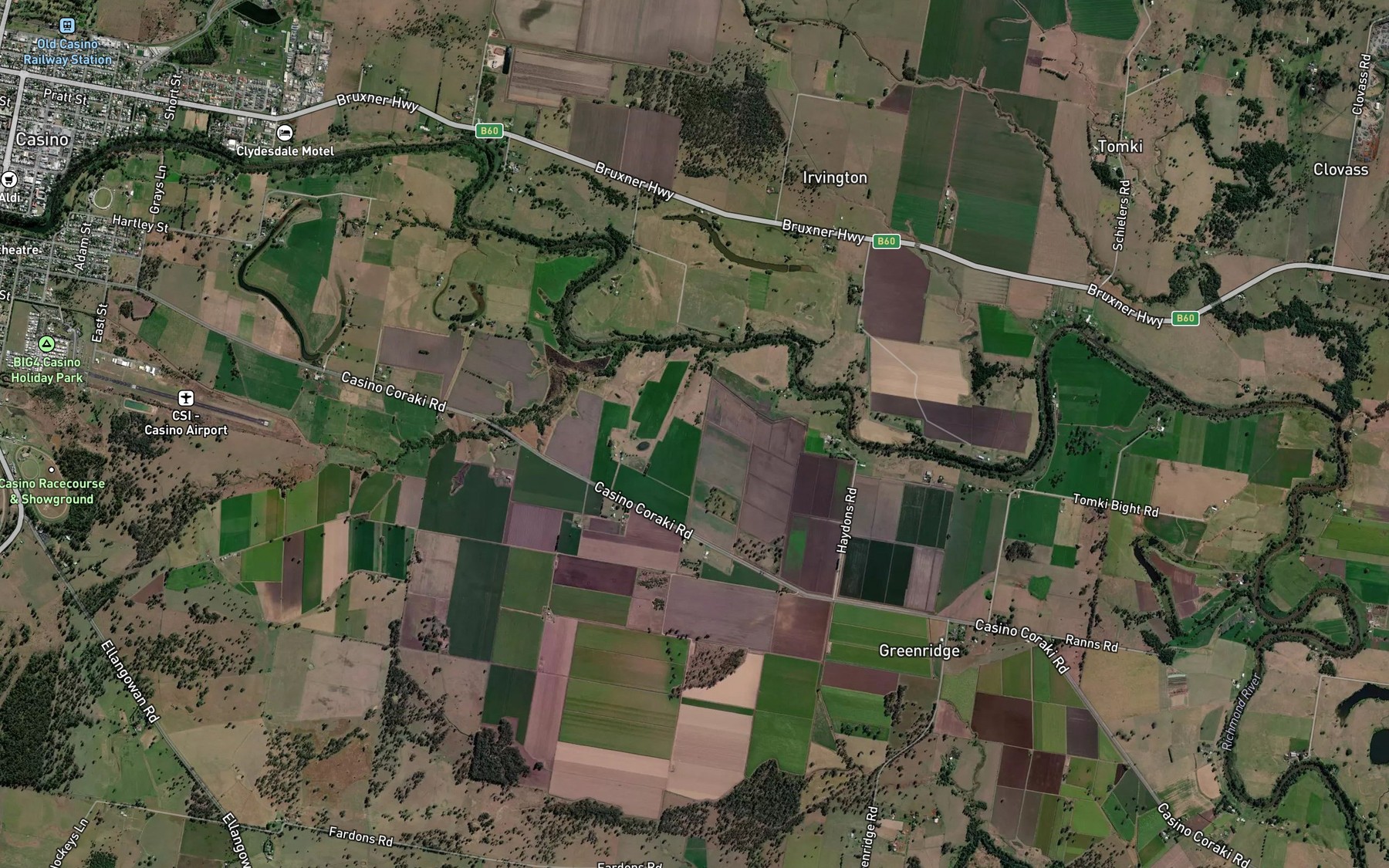Satellite map of the Oakey Creek