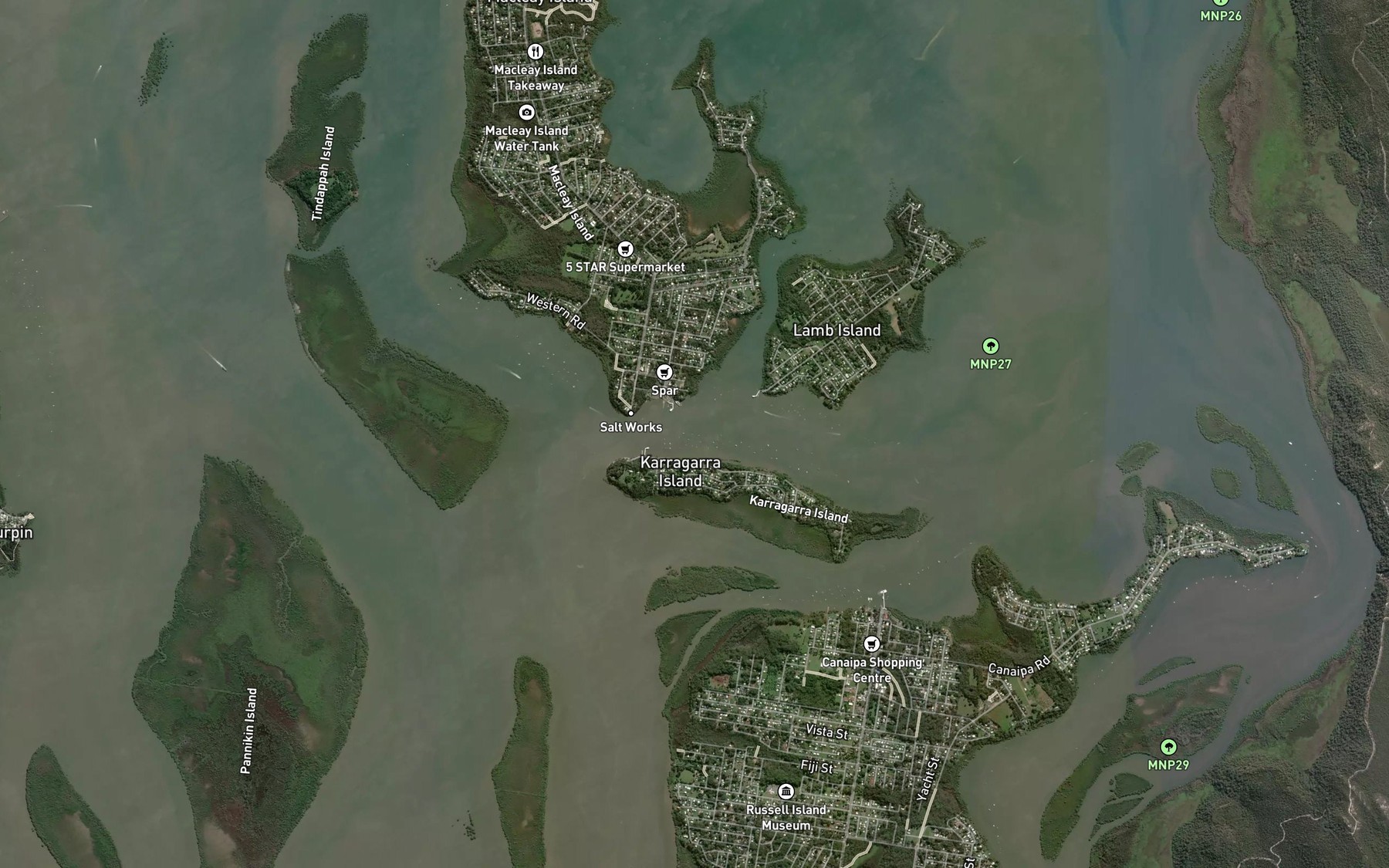 Satellite map of the Karragarra Passage