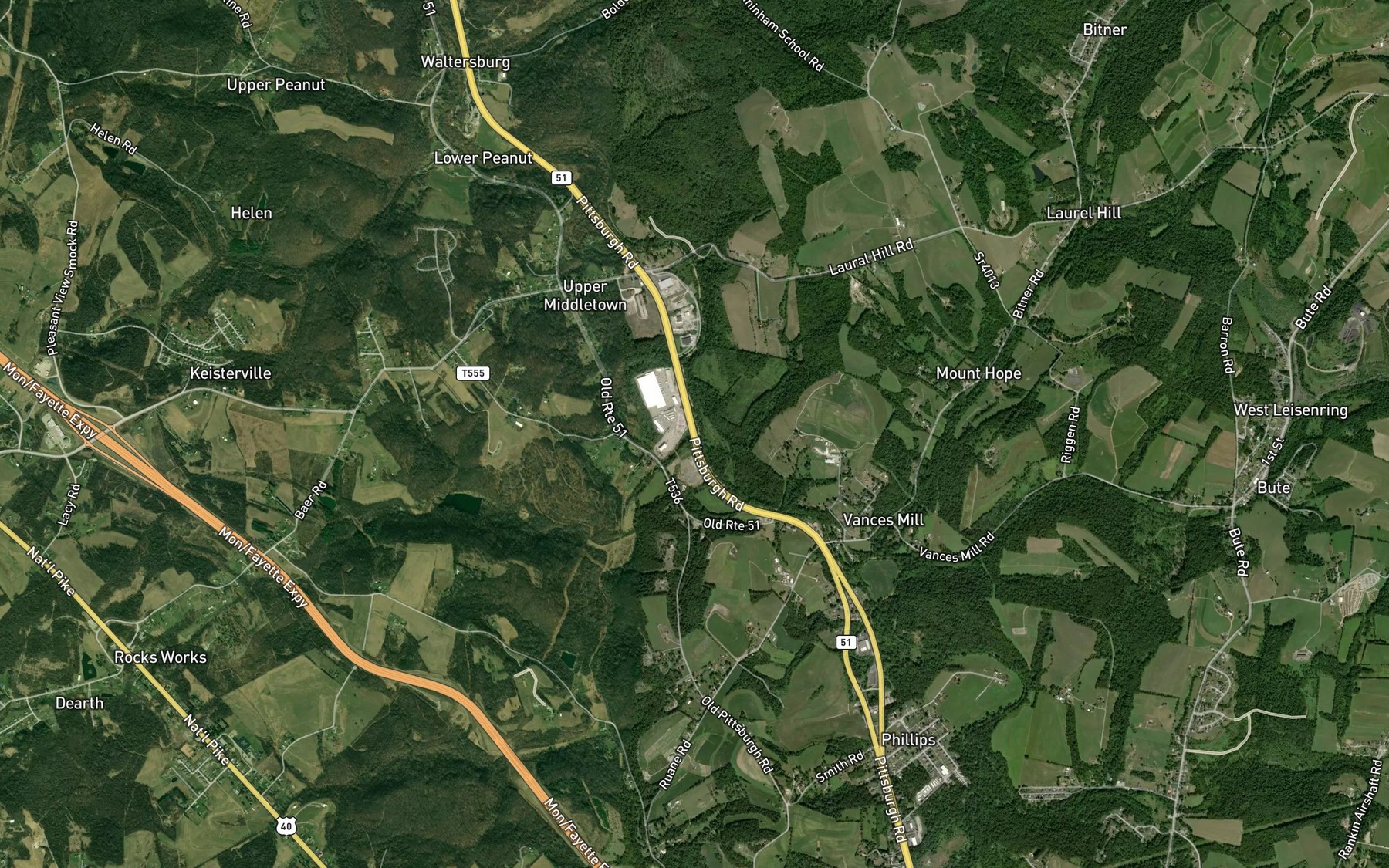 Satellite map of the Jennings Run