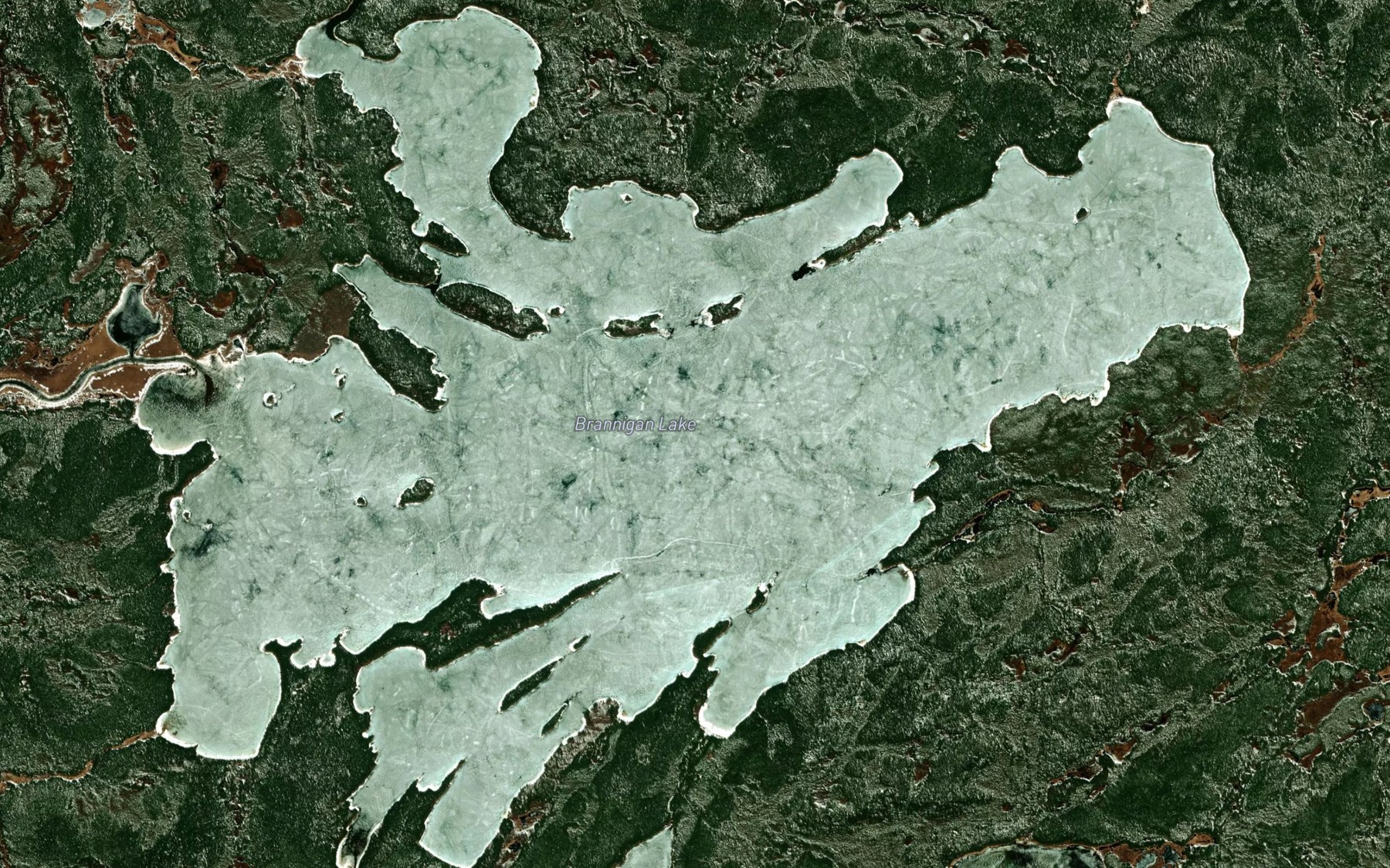 Satellite map of the Brannigan Lake