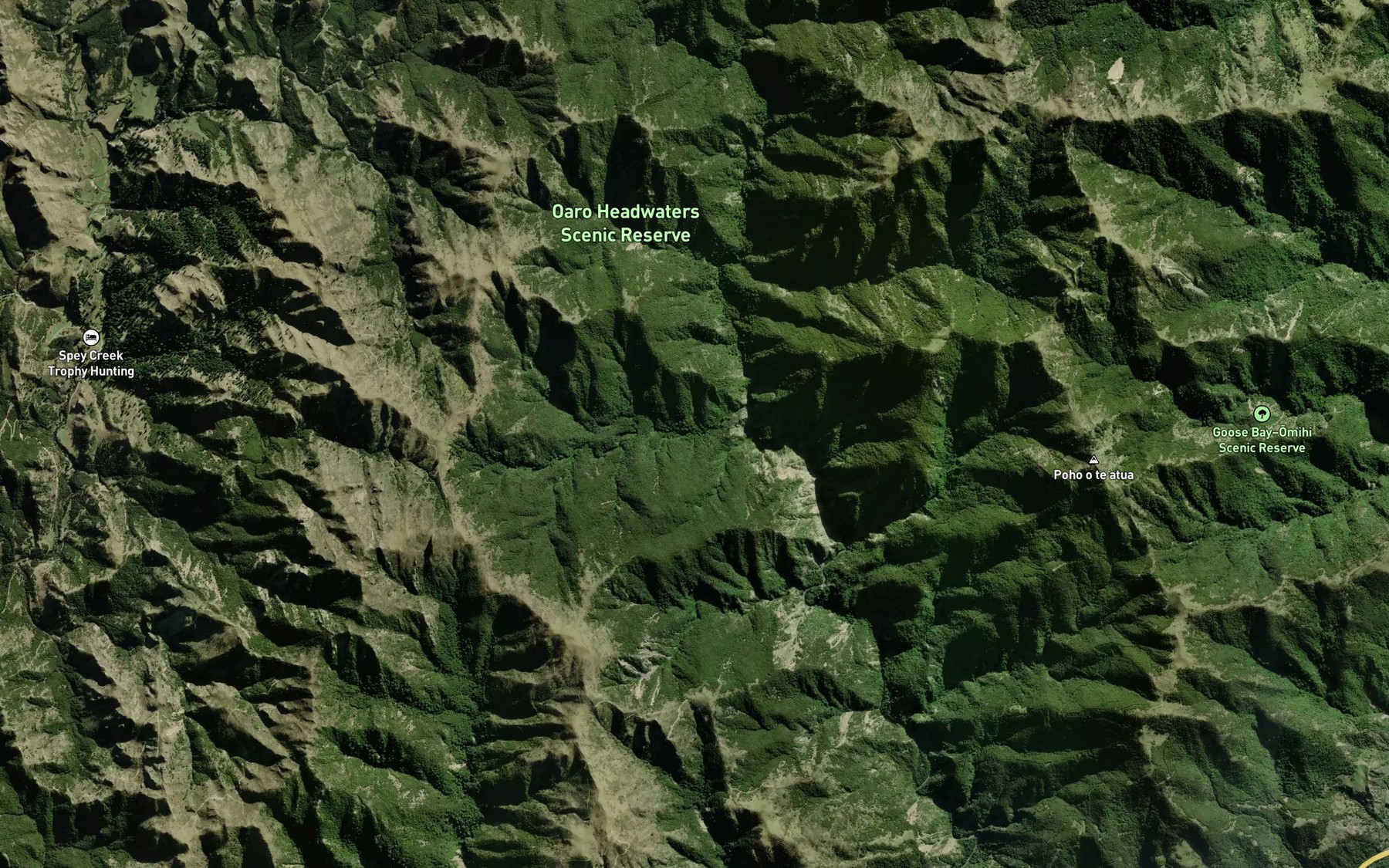 Satellite map of the Oaro River