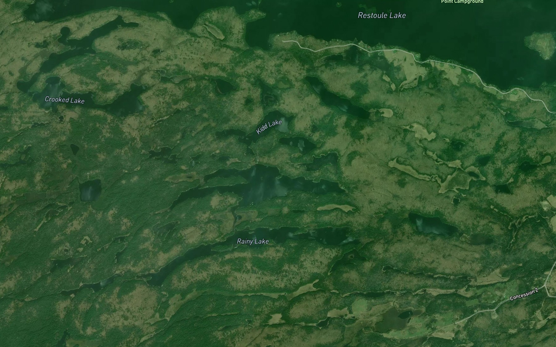 Satellite map of the Rainy Lakes