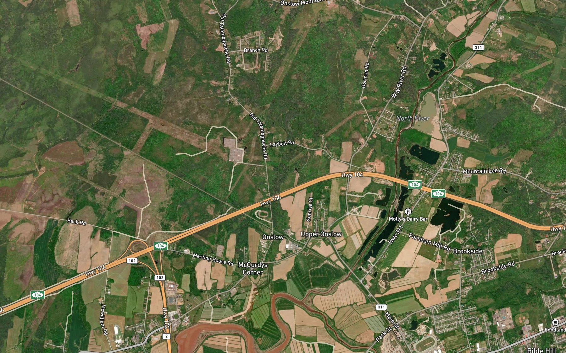 Satellite map of the Whidden Brook