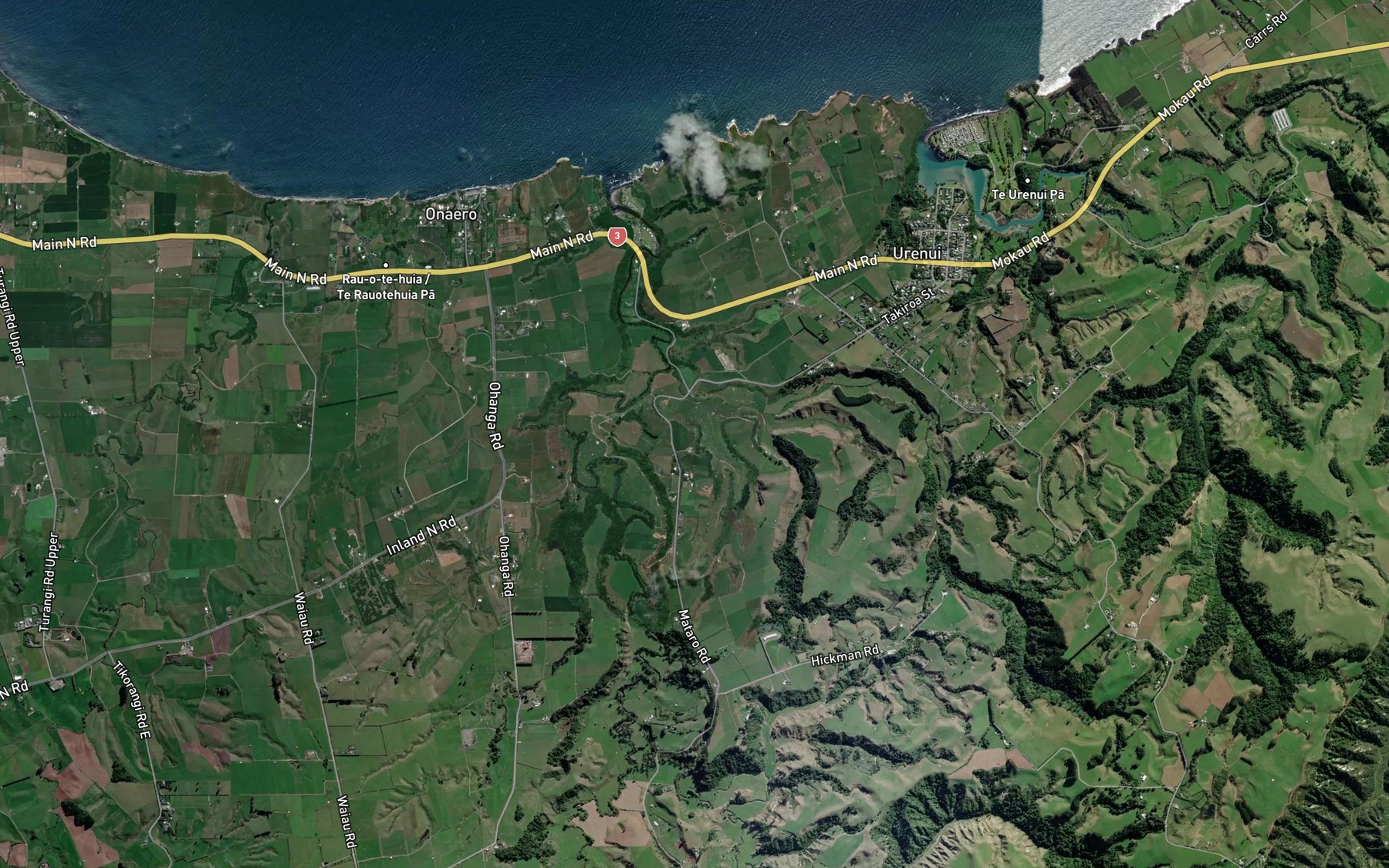 Satellite map of the Whangairari Stream