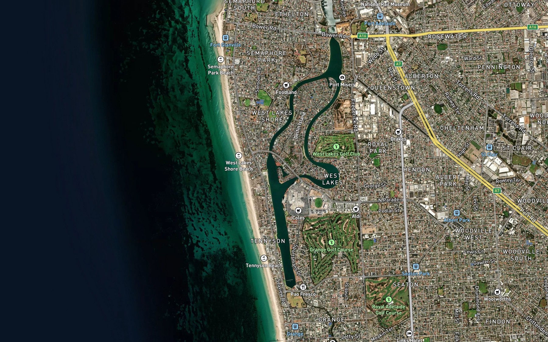 Satellite map of the West Lakes