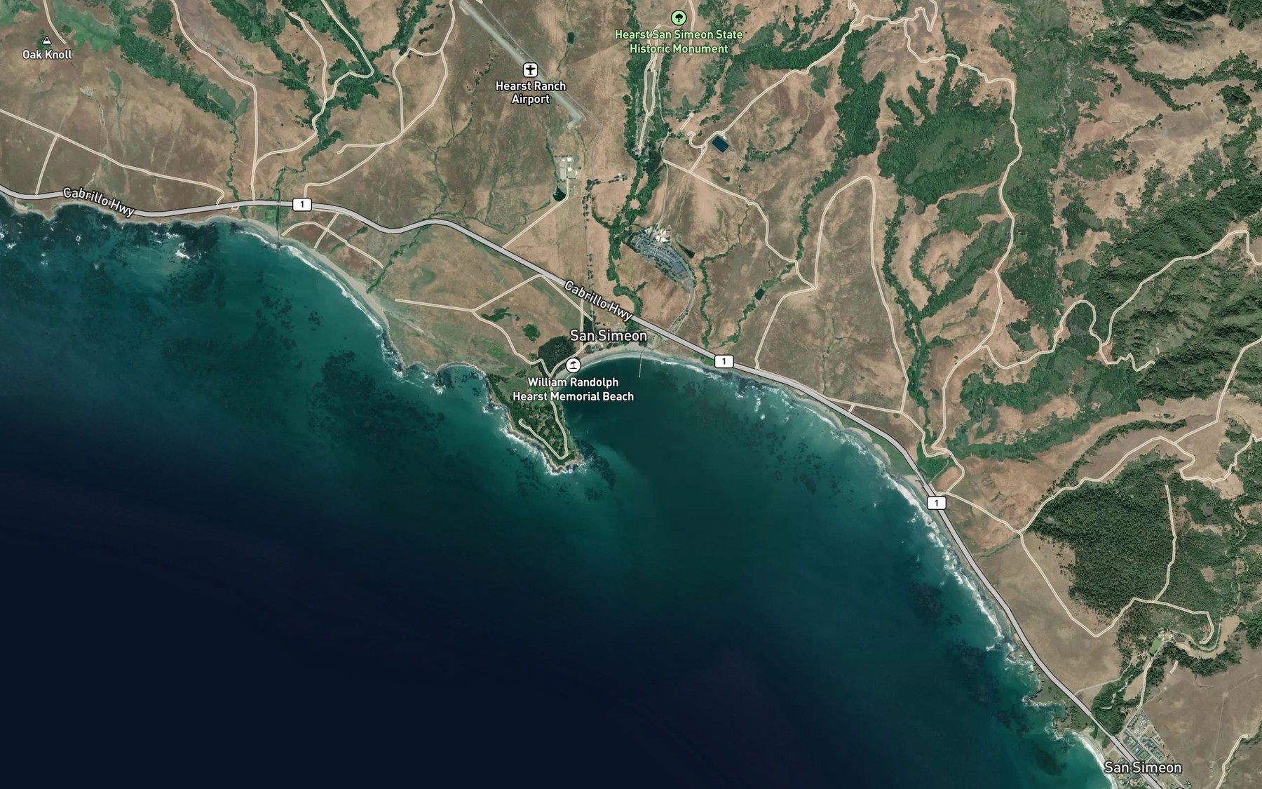 Satellite map of the San Simeon Bay