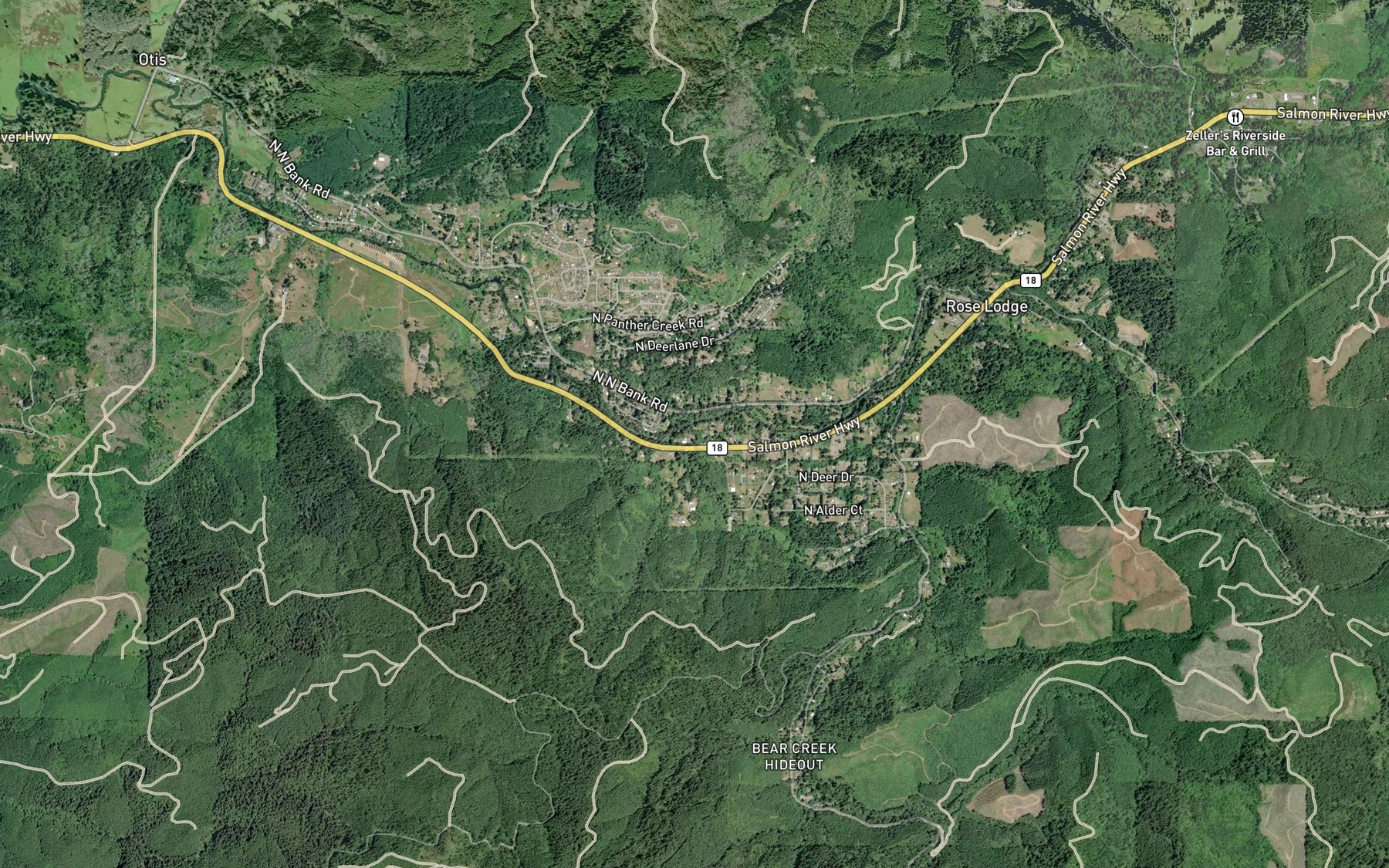 Satellite map of the Bear Creek