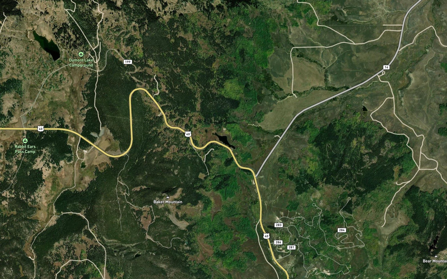 Satellite map of the Muddy Pass Lake