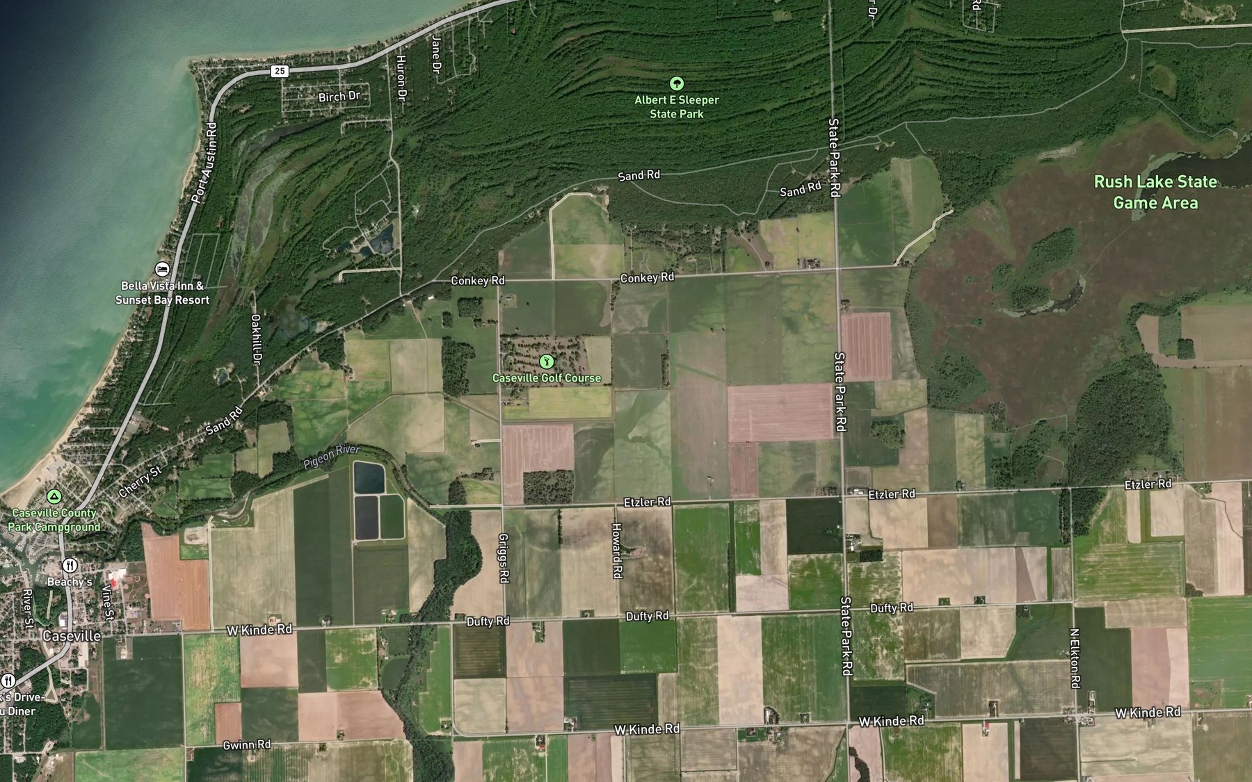 Satellite map of the Rush Lake Drain