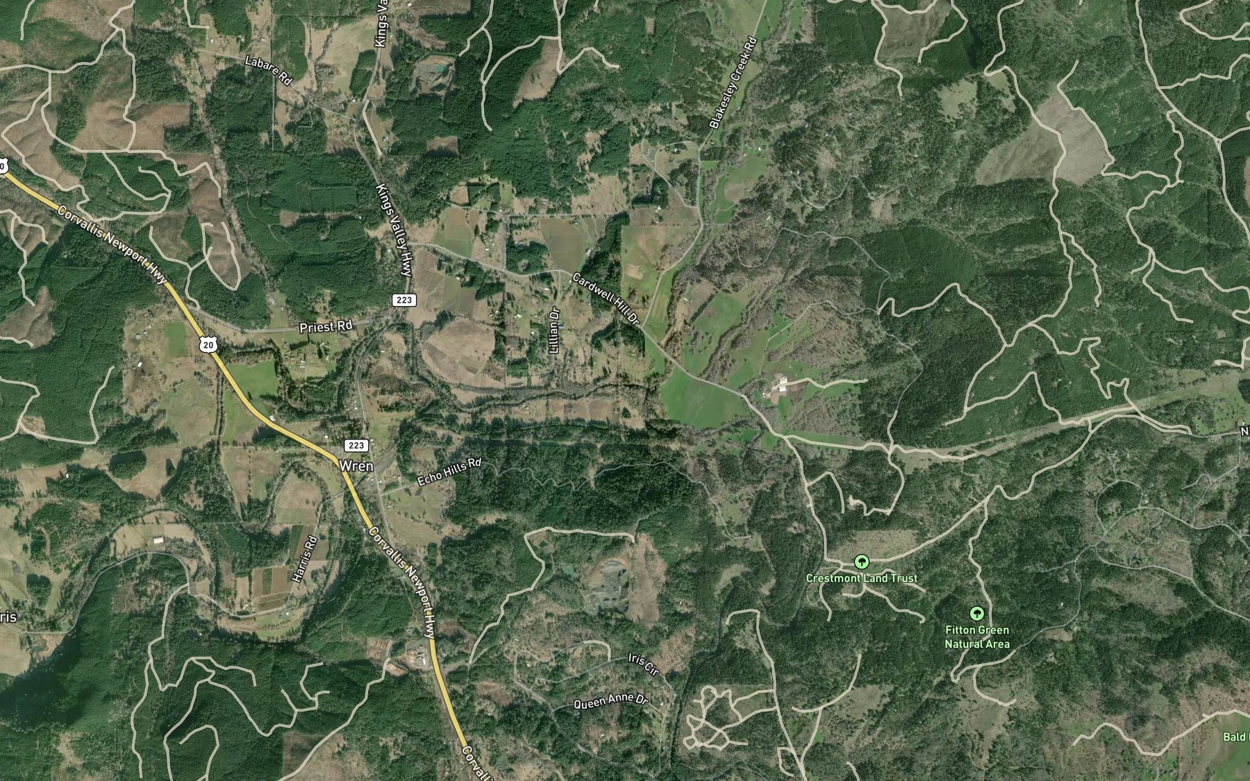 Satellite map of the Blakesley Creek