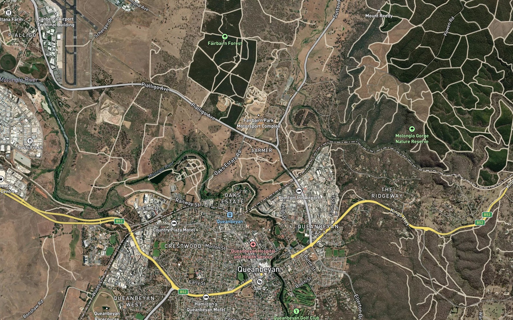 Satellite map of the Queanbeyan River