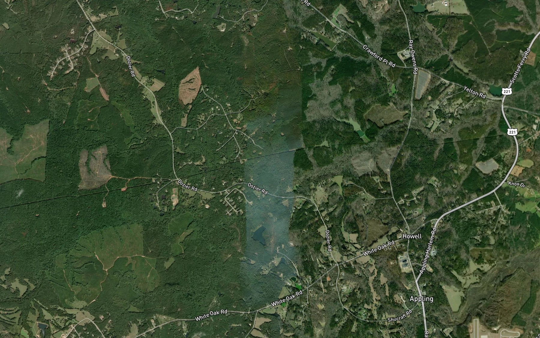 Satellite map of the Hickory Branch