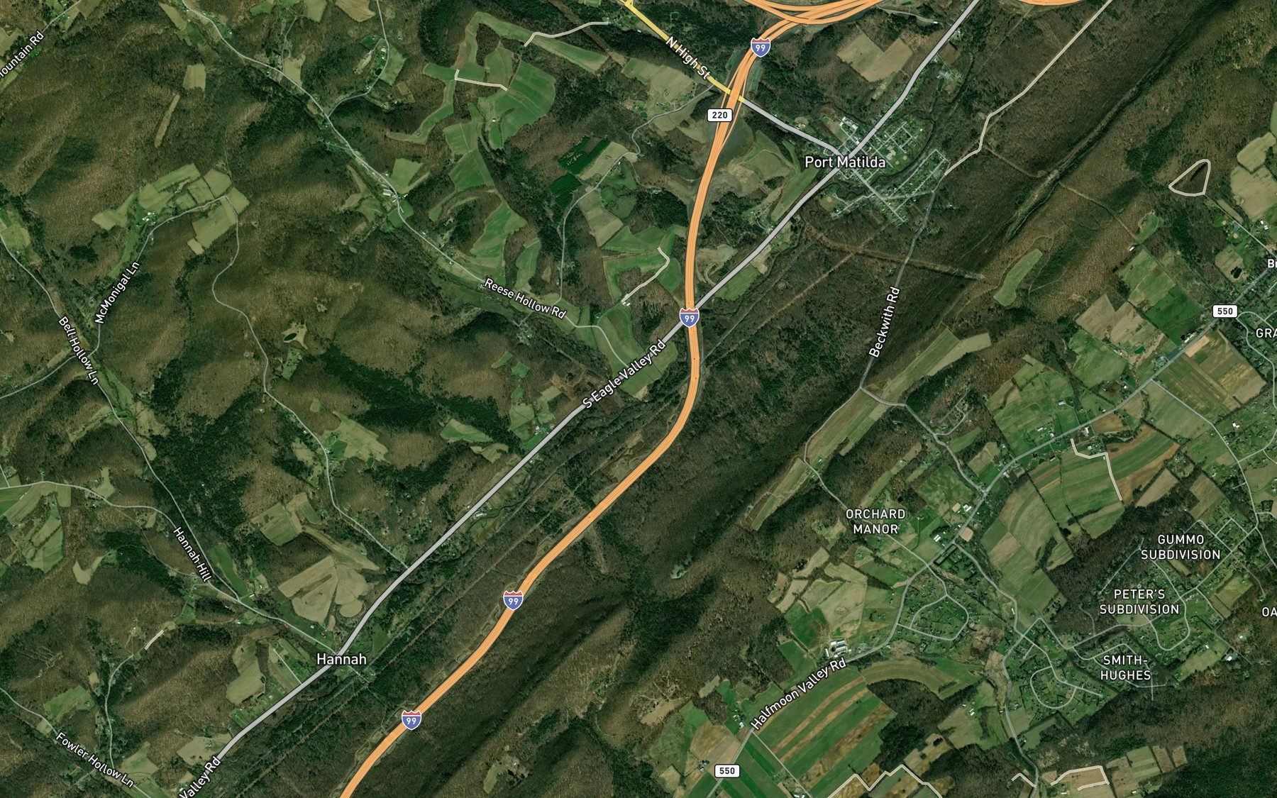 Satellite map of the Reese Hollow Run