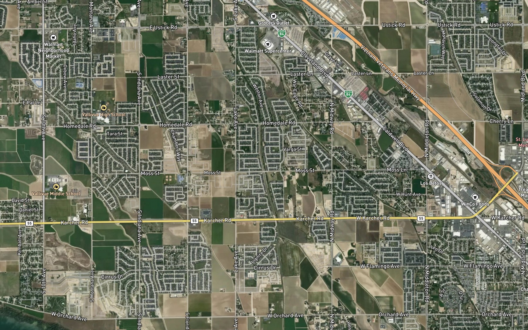 Satellite map of the Caldwell Canal Feeder