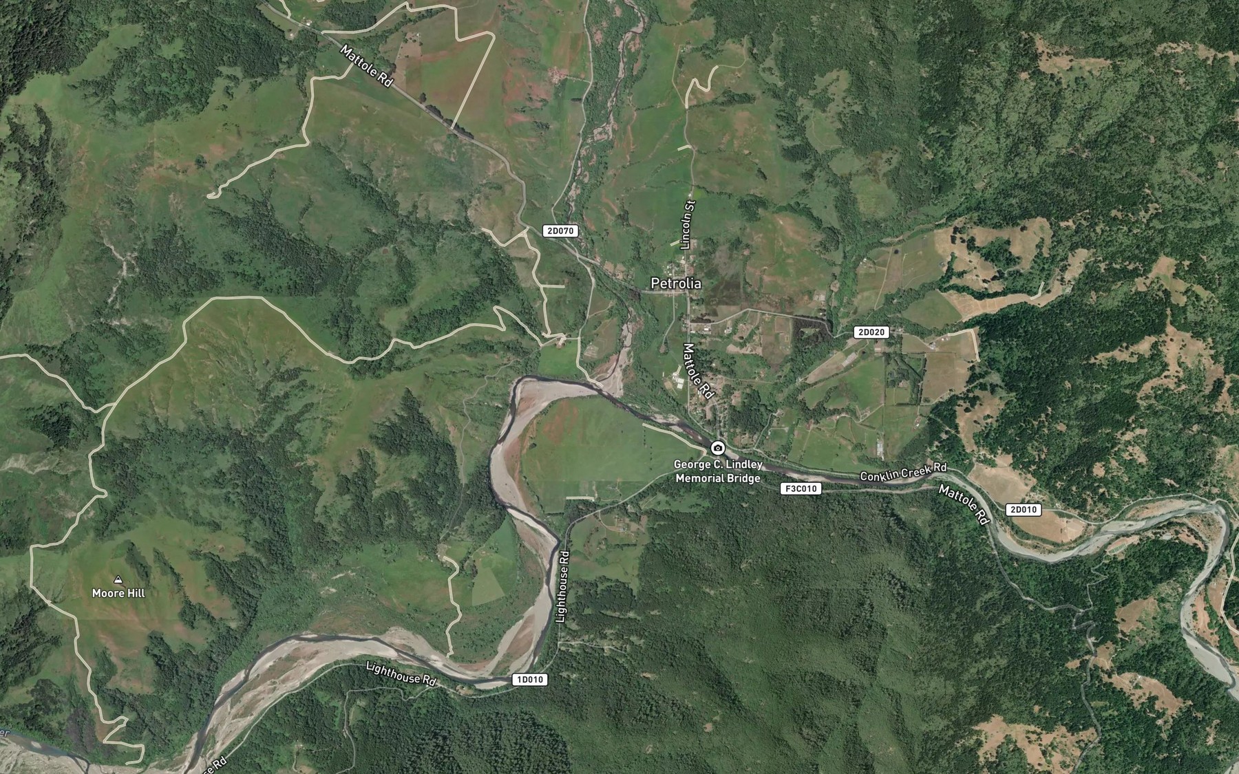 Satellite map of the North Fork Mattole River