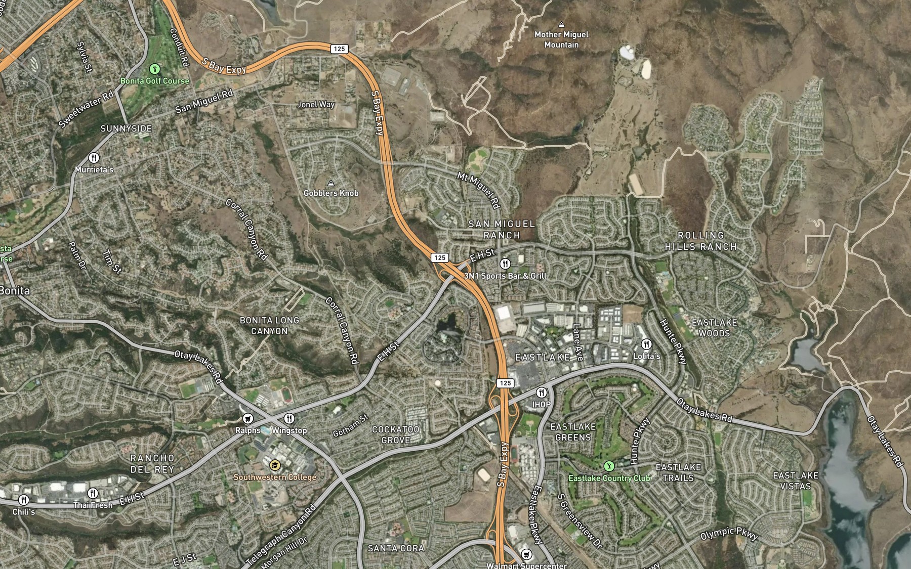 Satellite map of the Eastlake Reservoir