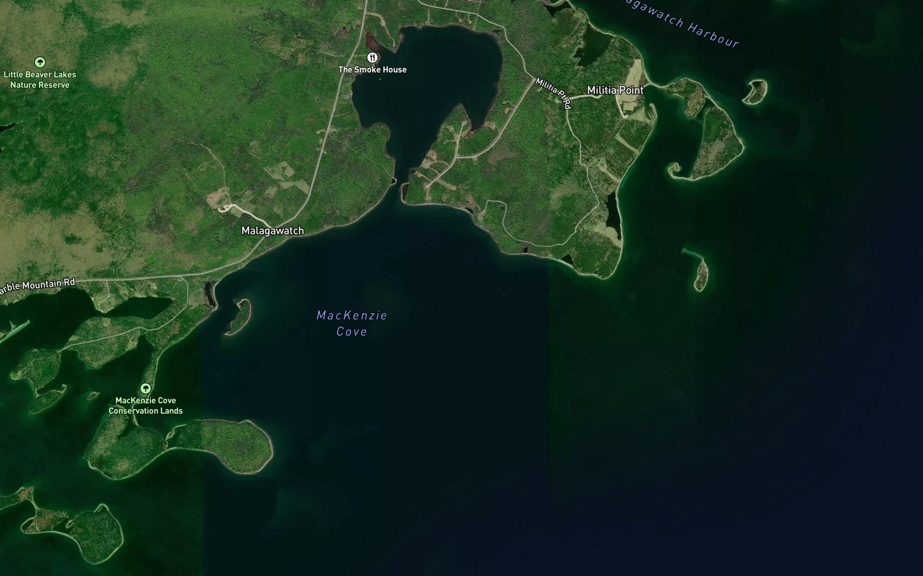 Satellite map of the MacKenzie Cove
