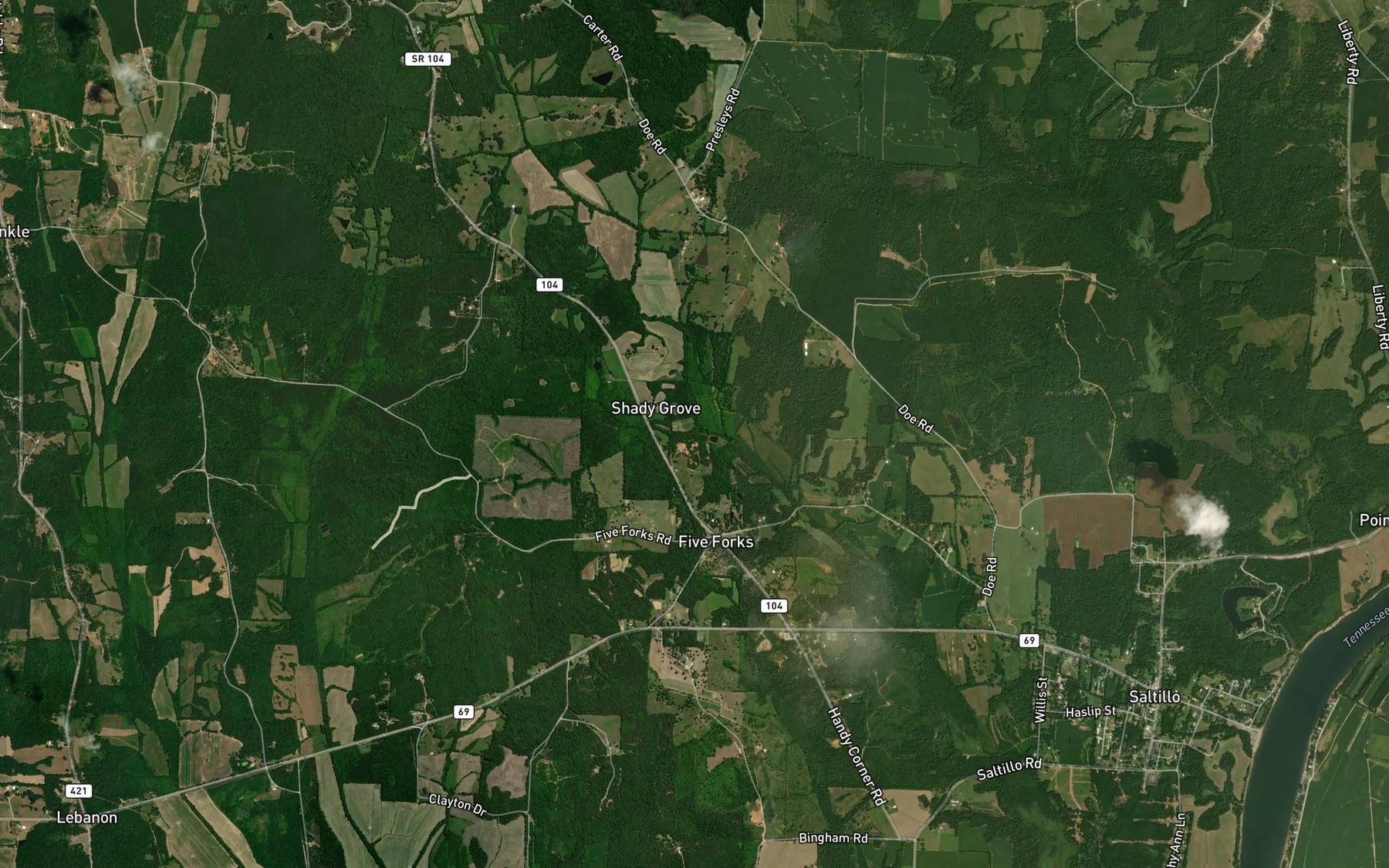 Satellite map of the Tanyard Branch