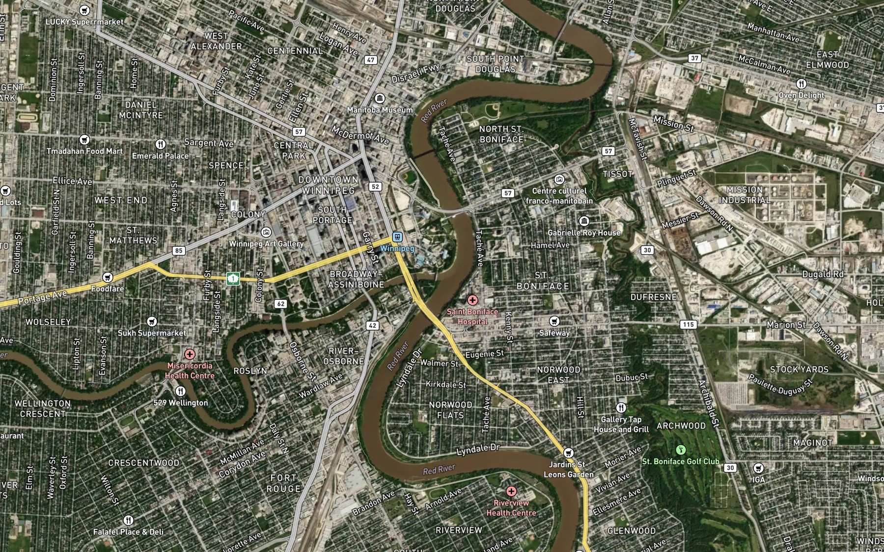 Satellite map of the Riviere Assiniboine