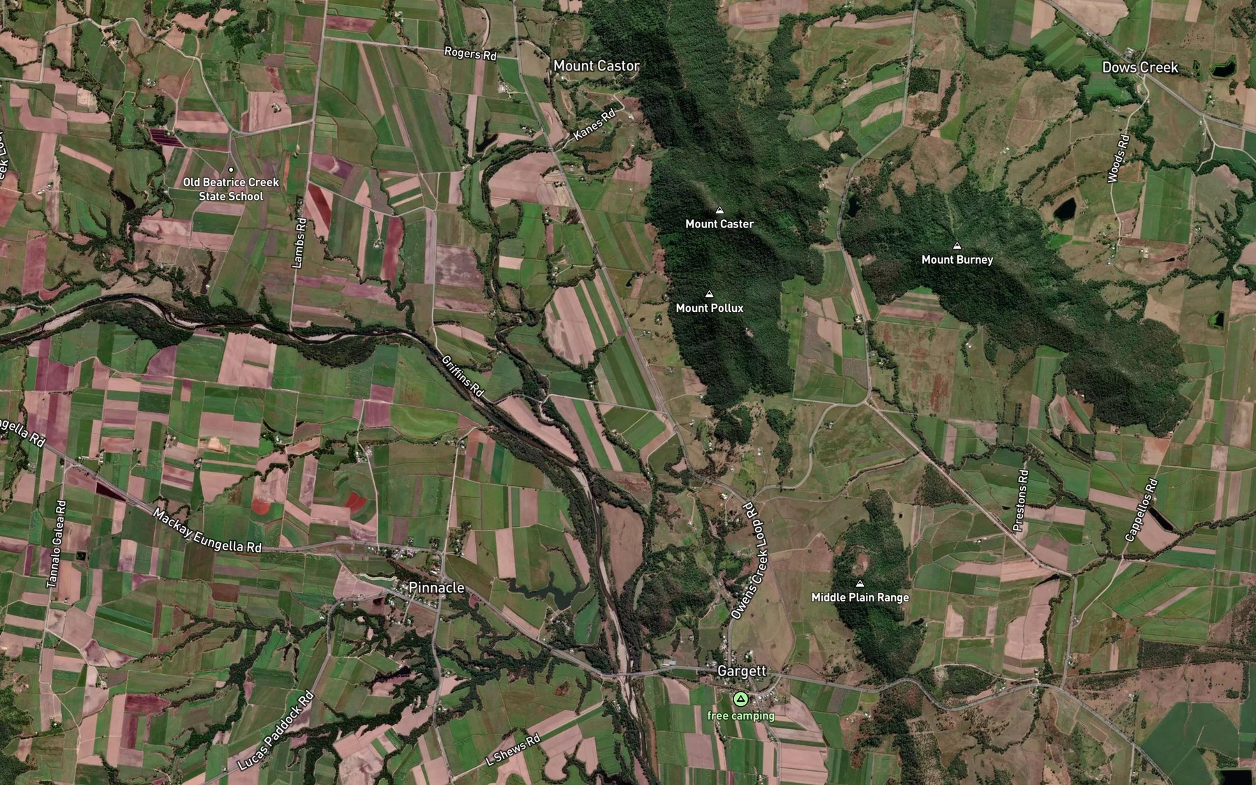 Satellite map of the Owens Creek