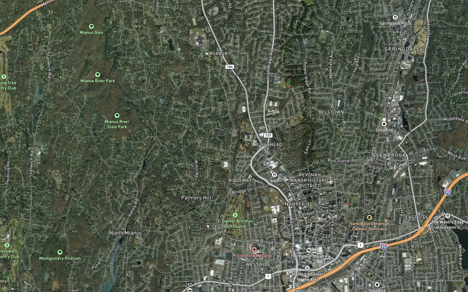 Satellite map of the Stillwater Pond
