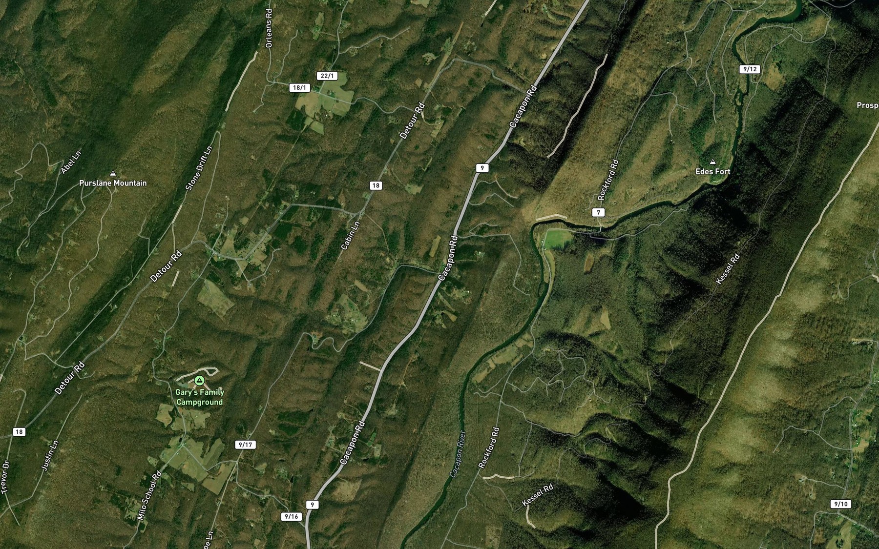 Satellite map of the Wiggins Run