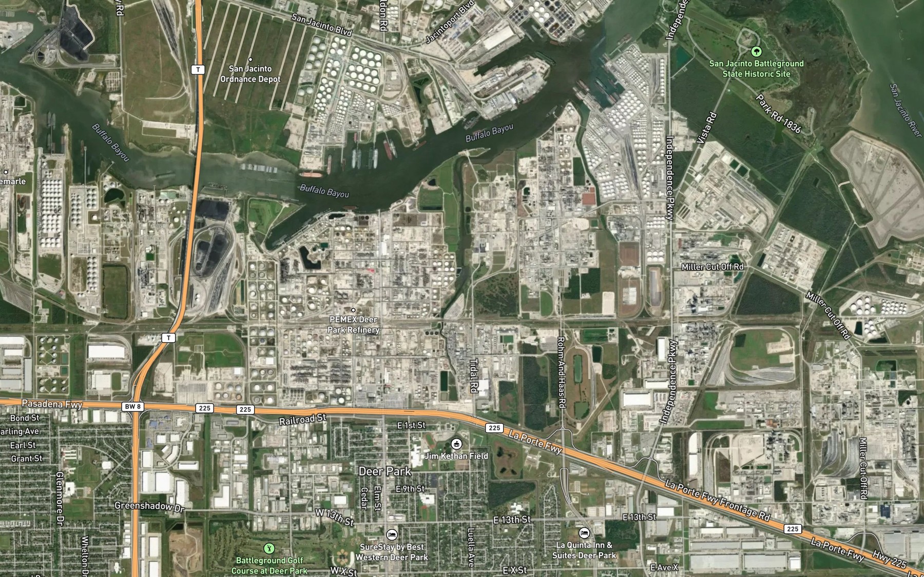 Satellite map of the East Fork Patrick Bayou