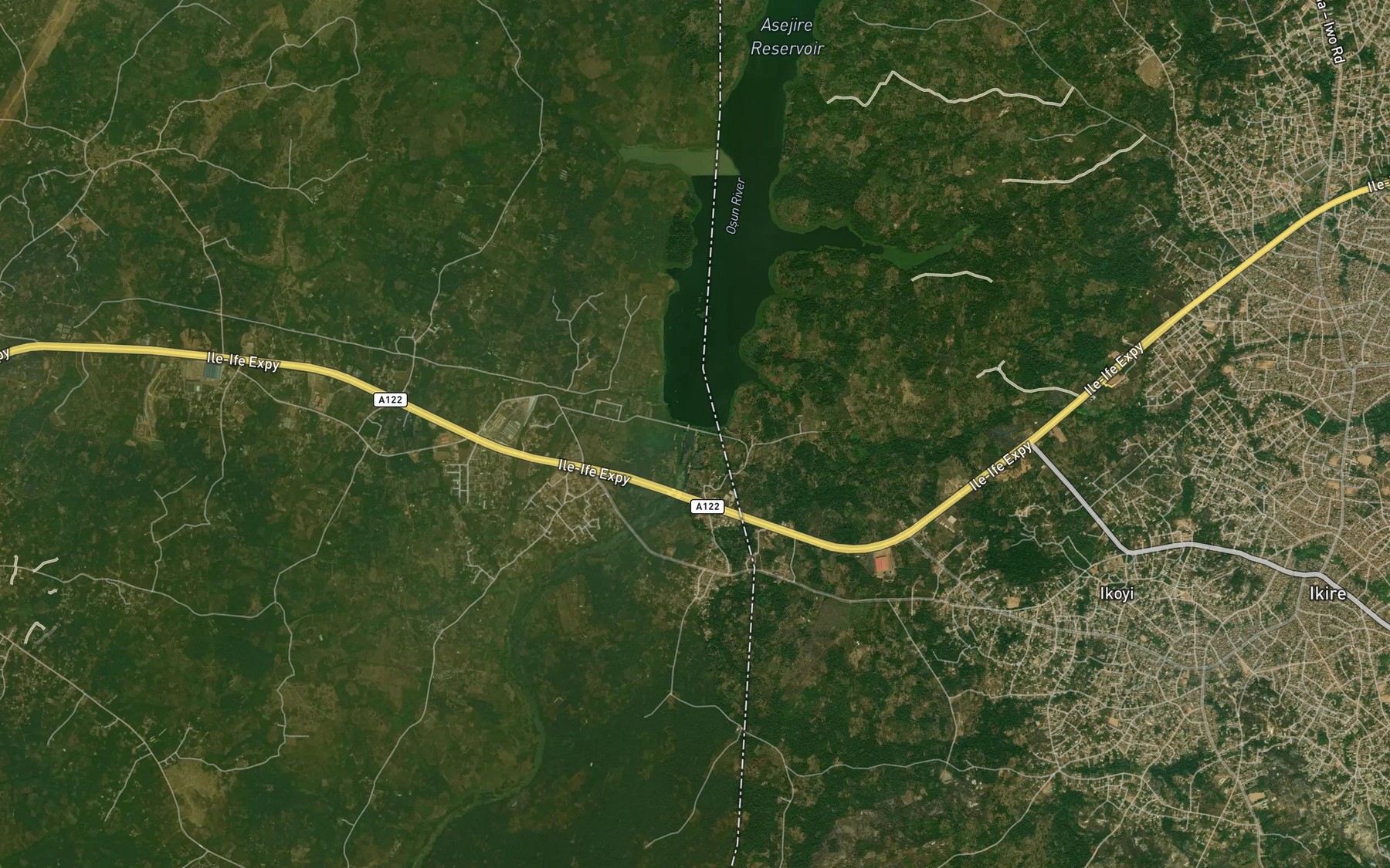 Satellite map of the Asejire Reservoir